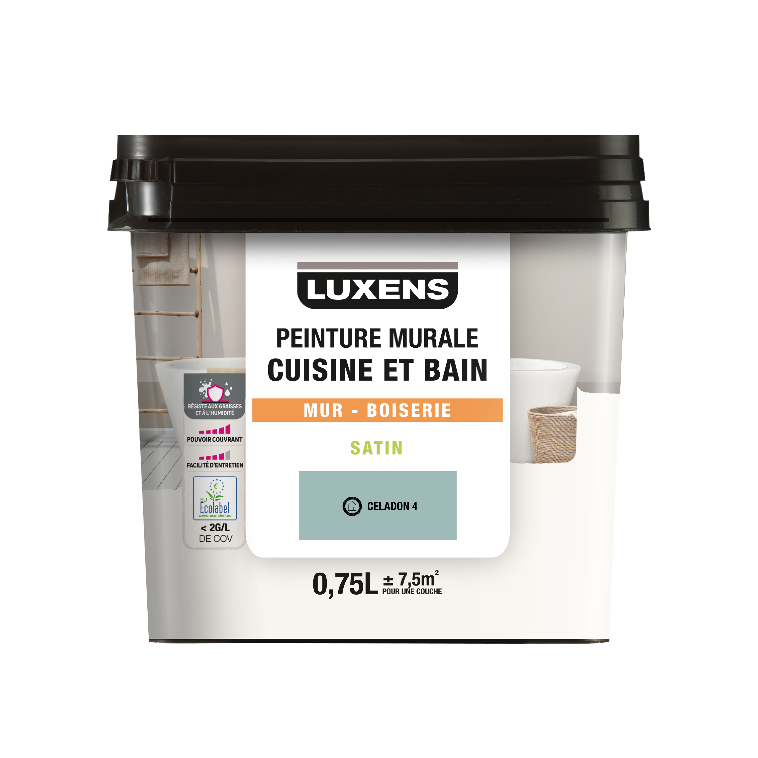Peinture mur, boiserie celadon 4 satin LUXENS Cuisine et bain 0.75L - 6