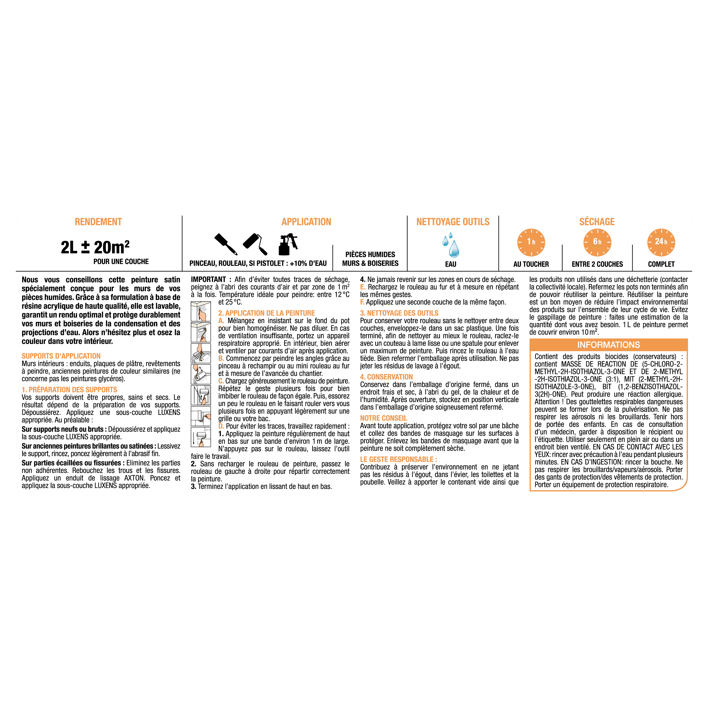 Peinture mur, boiserie blanc satin LUXENS Cuisine et bain 2L - 7