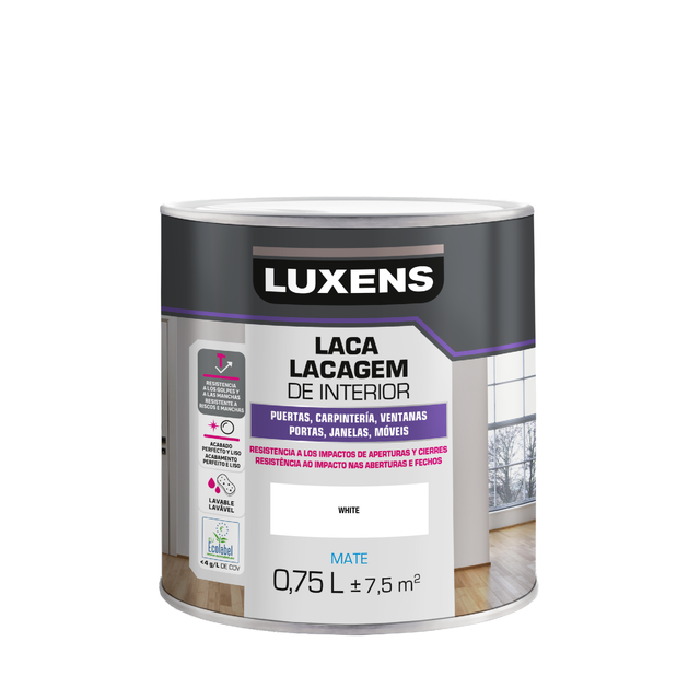 Tinta lacagem interior mate branco 0,75 L Luxens