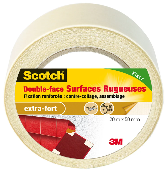 Rouleau adhésif double-face surfaces rugueuses SCOTCH L.20 M x l.50 mm