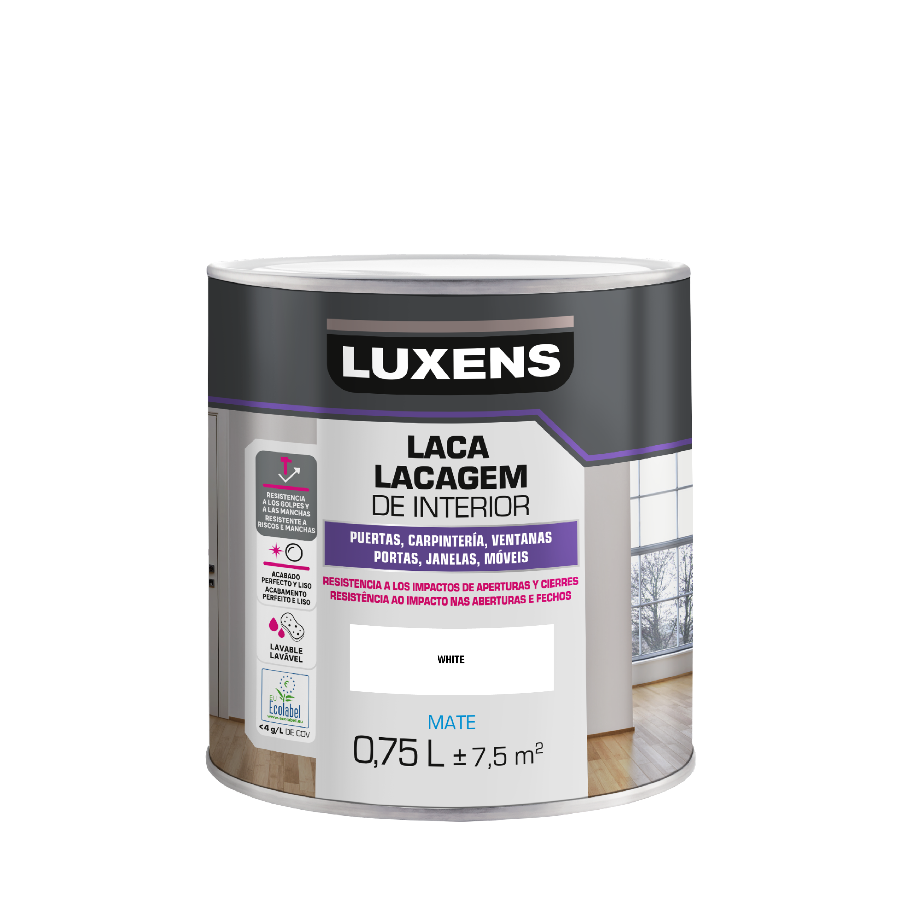 Esmalte de interior laca LUXENS color blanco mate 750ml para puertas, ventanas y carpintería - 2