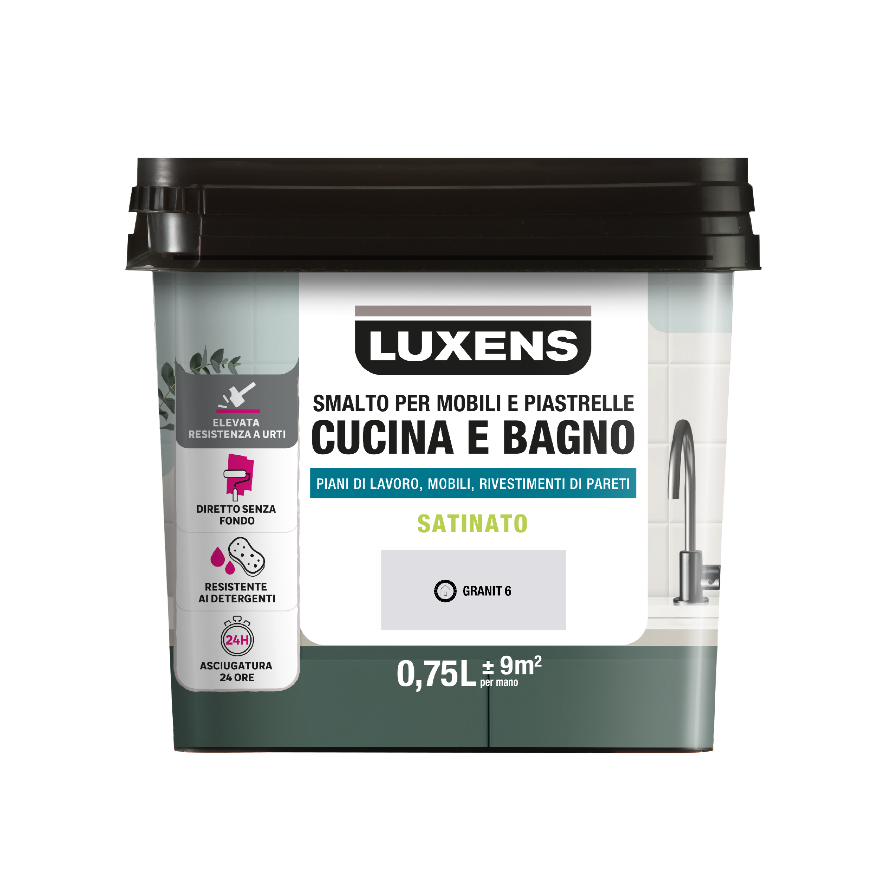 Smalto da interno per mobile e piastrelle super lavabile, antimacchia, LUXENS Cucina e Bagno grigio granit 6 satinato, 0.75 L - 4