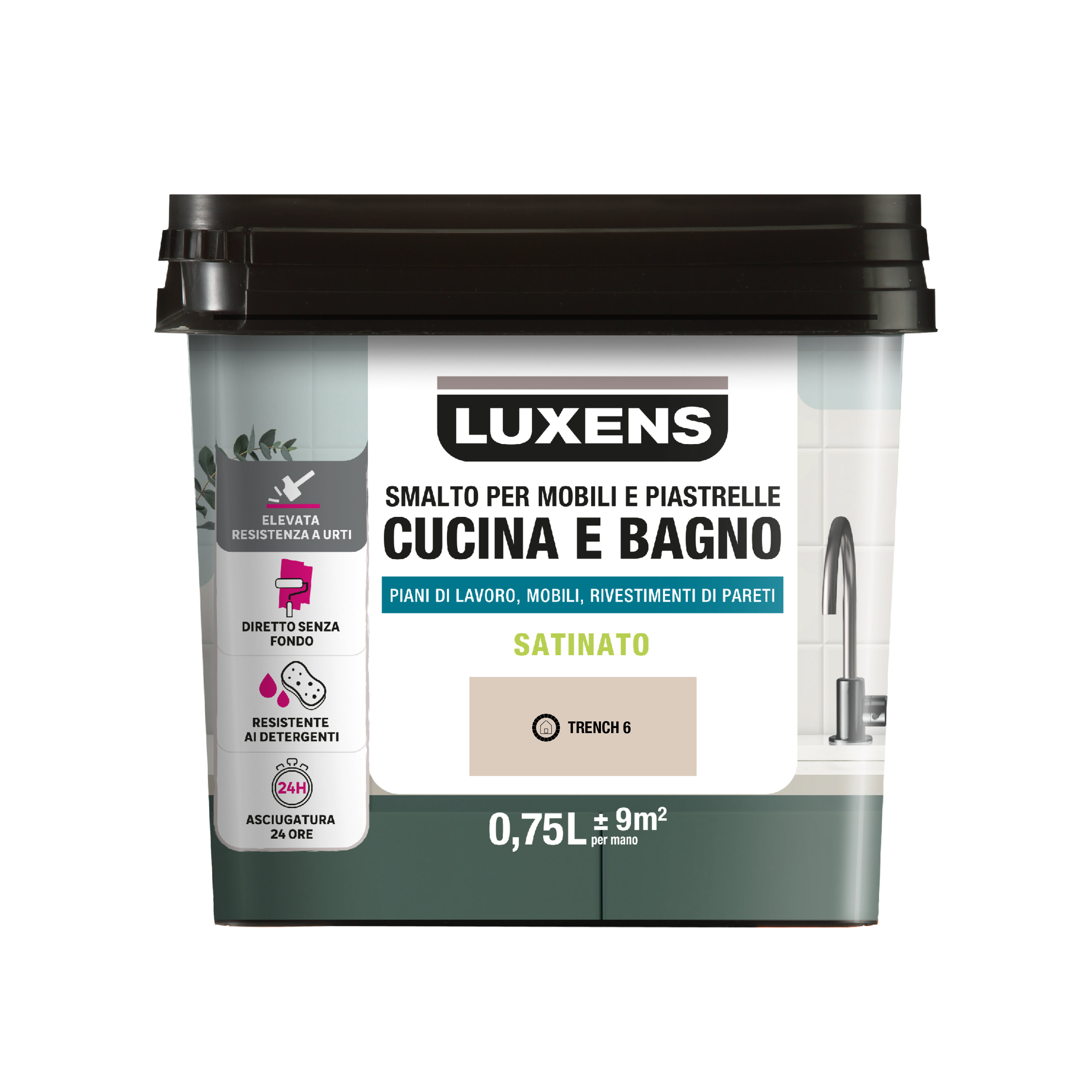 Smalto da interno per mobile e piastrelle super lavabile, antimacchia, LUXENS Cucina e Bagno beige trench 6 satinato, 0.75 L - 5
