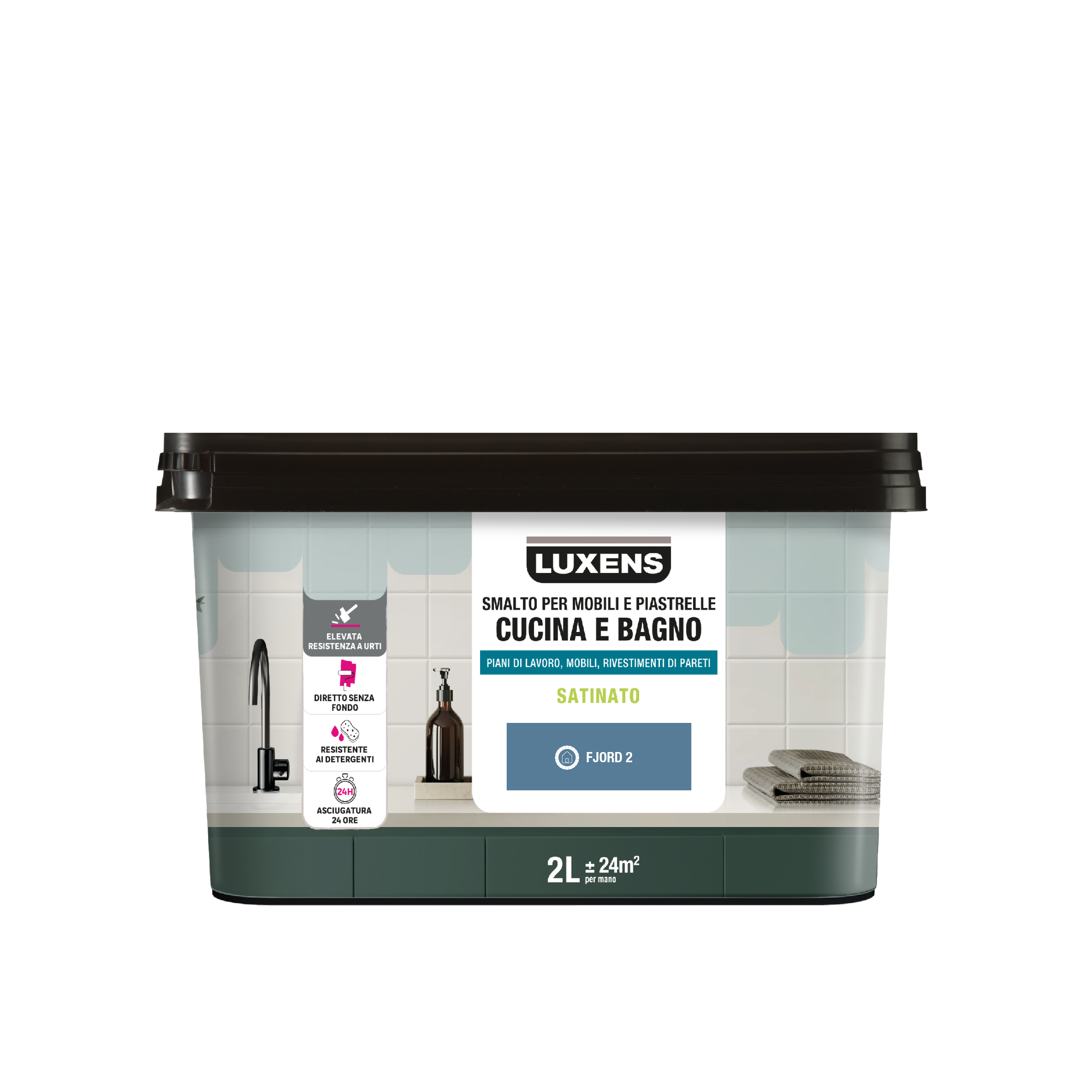Smalto da interno per mobile e piastrelle super lavabile, antimacchia, LUXENS Cucina e Bagno blu fjord 2 satinato, 2 L - 2