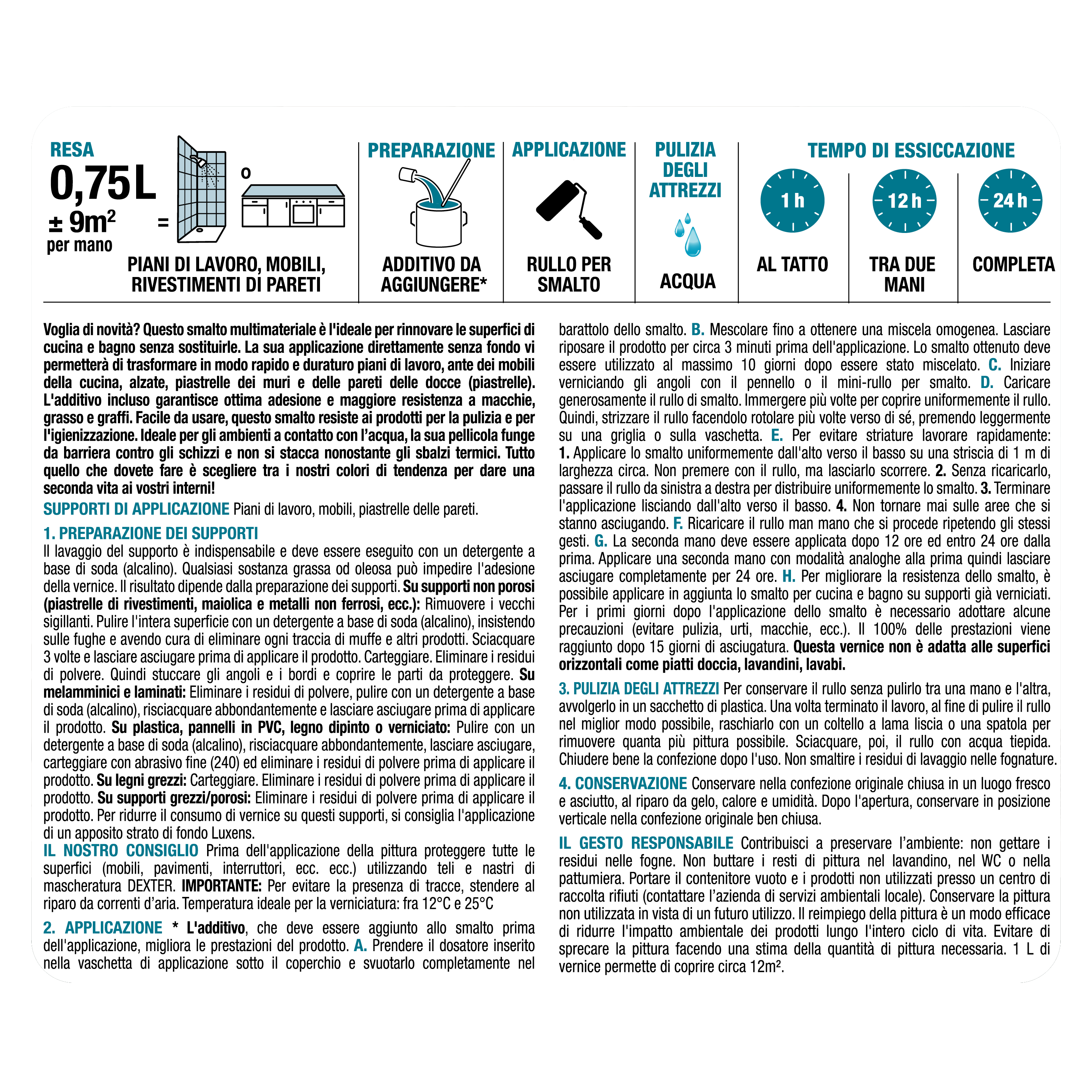 Smalto da interno per mobile e piastrelle super lavabile, antimacchia, LUXENS Cucina e Bagno verde celadon 4 satinato, 0.75 L - 4