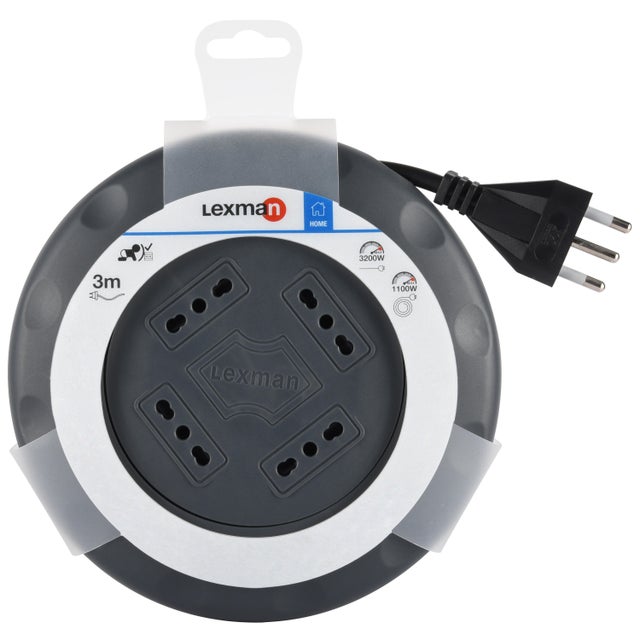 Avvolgicavo LEXMAN 3m cavo H05VV-F 4 prese per uso domestico