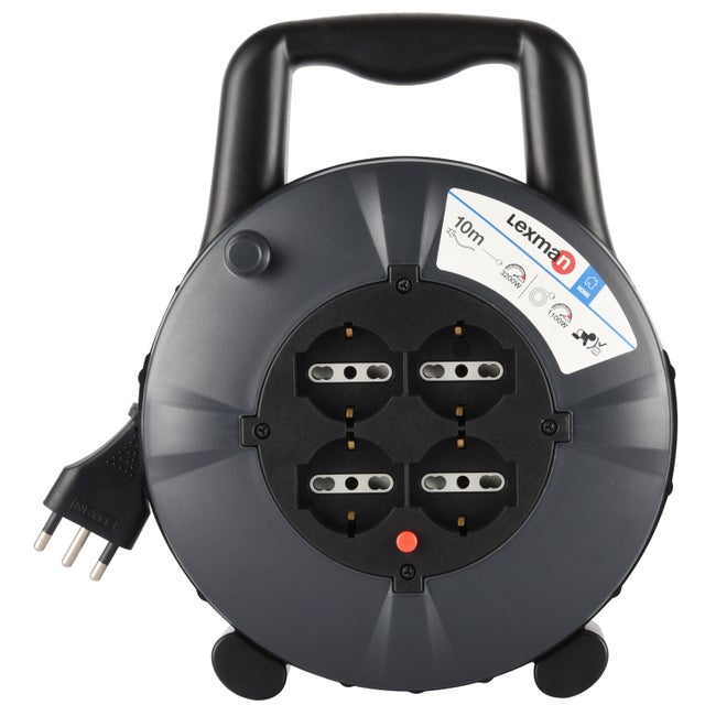 Avvolgicavo LEXMAN 10m cavo H05VV-F 3G1.5 mm² 4 prese, presa schuko spina 2P+T per uso domestico