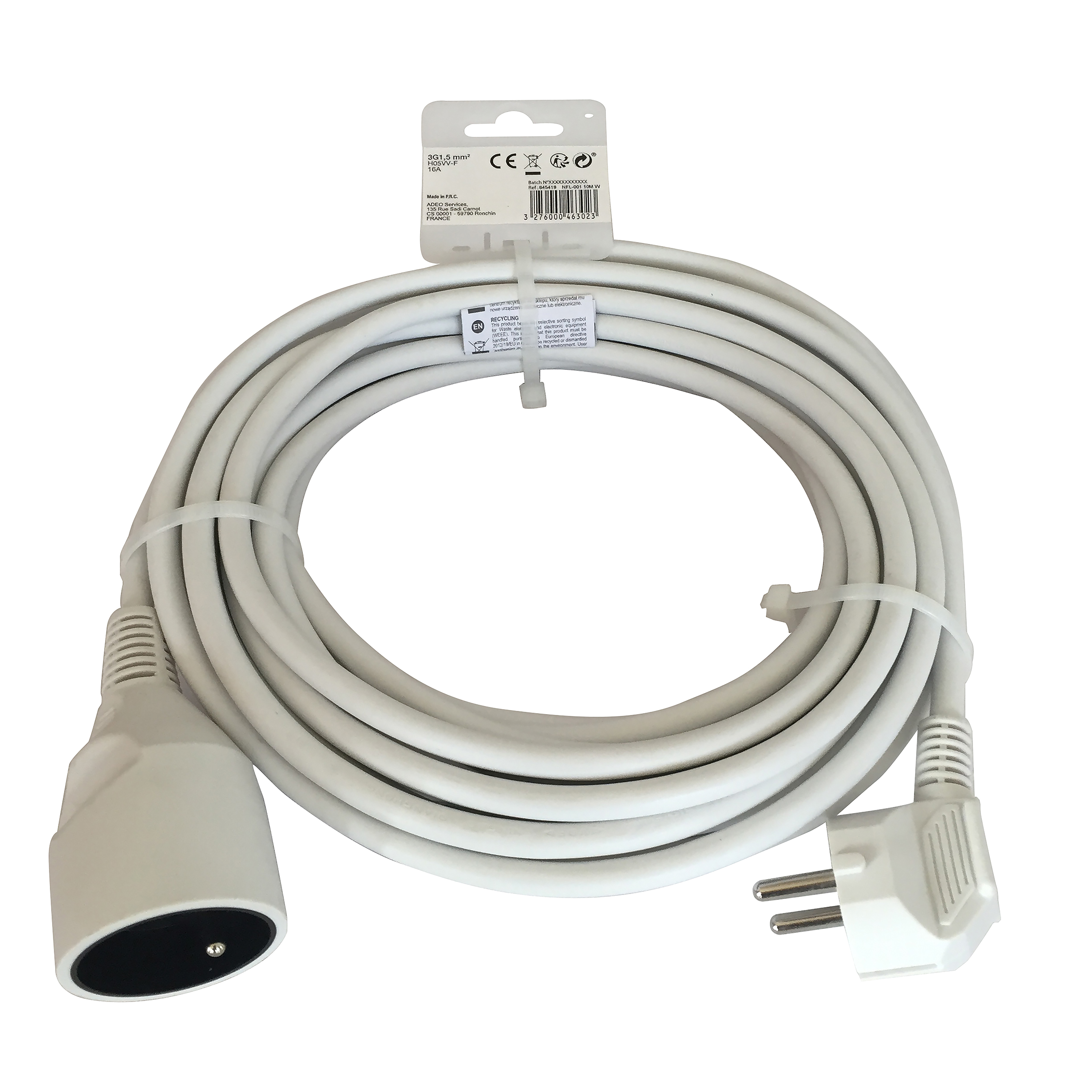 Rallonge électrique 4 Prises - Câble 5m - Blanc - 250V AC - IP20