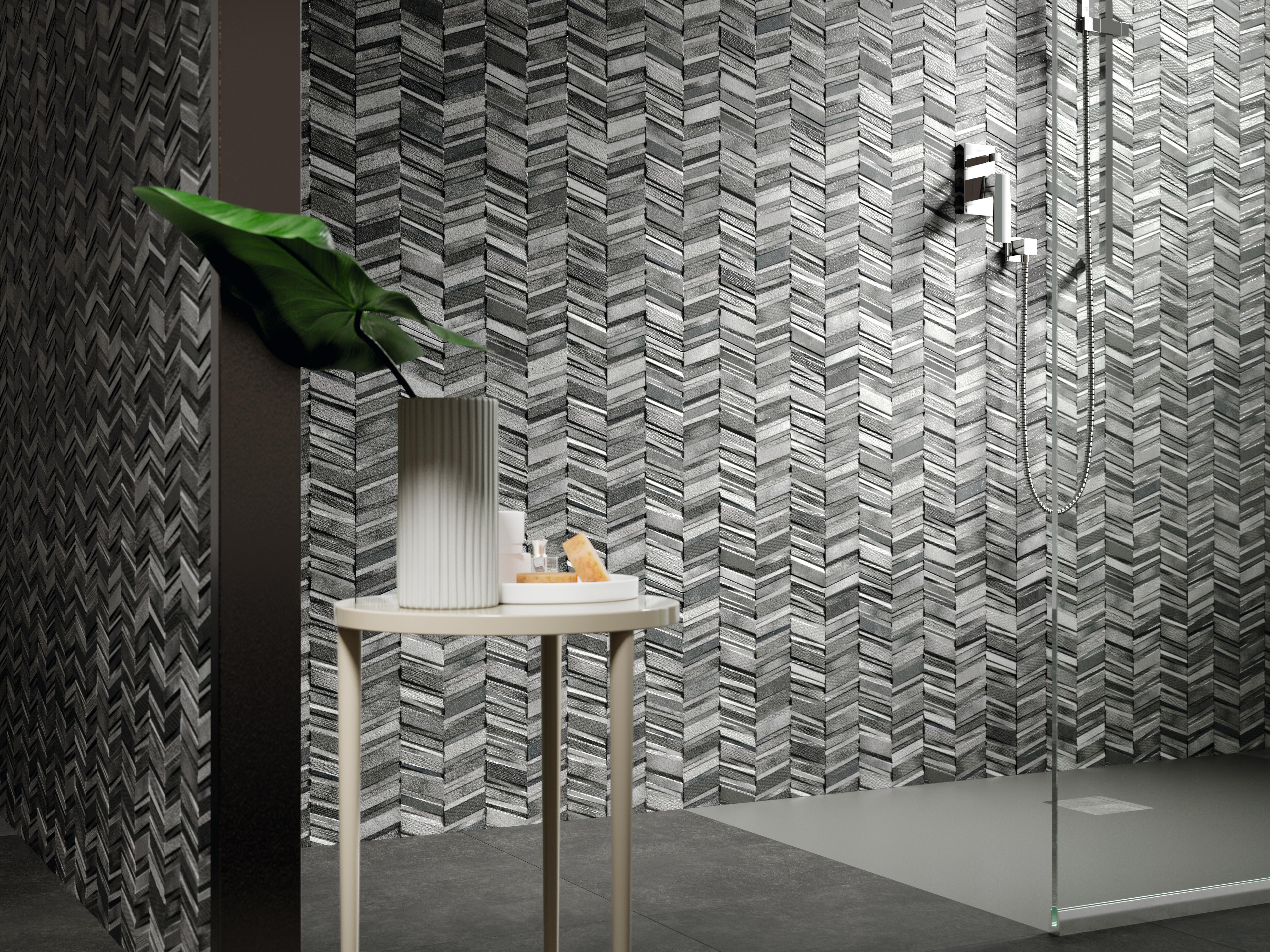 Suelo porcelánico chevron efecto relieve negro 44x44 cm c3