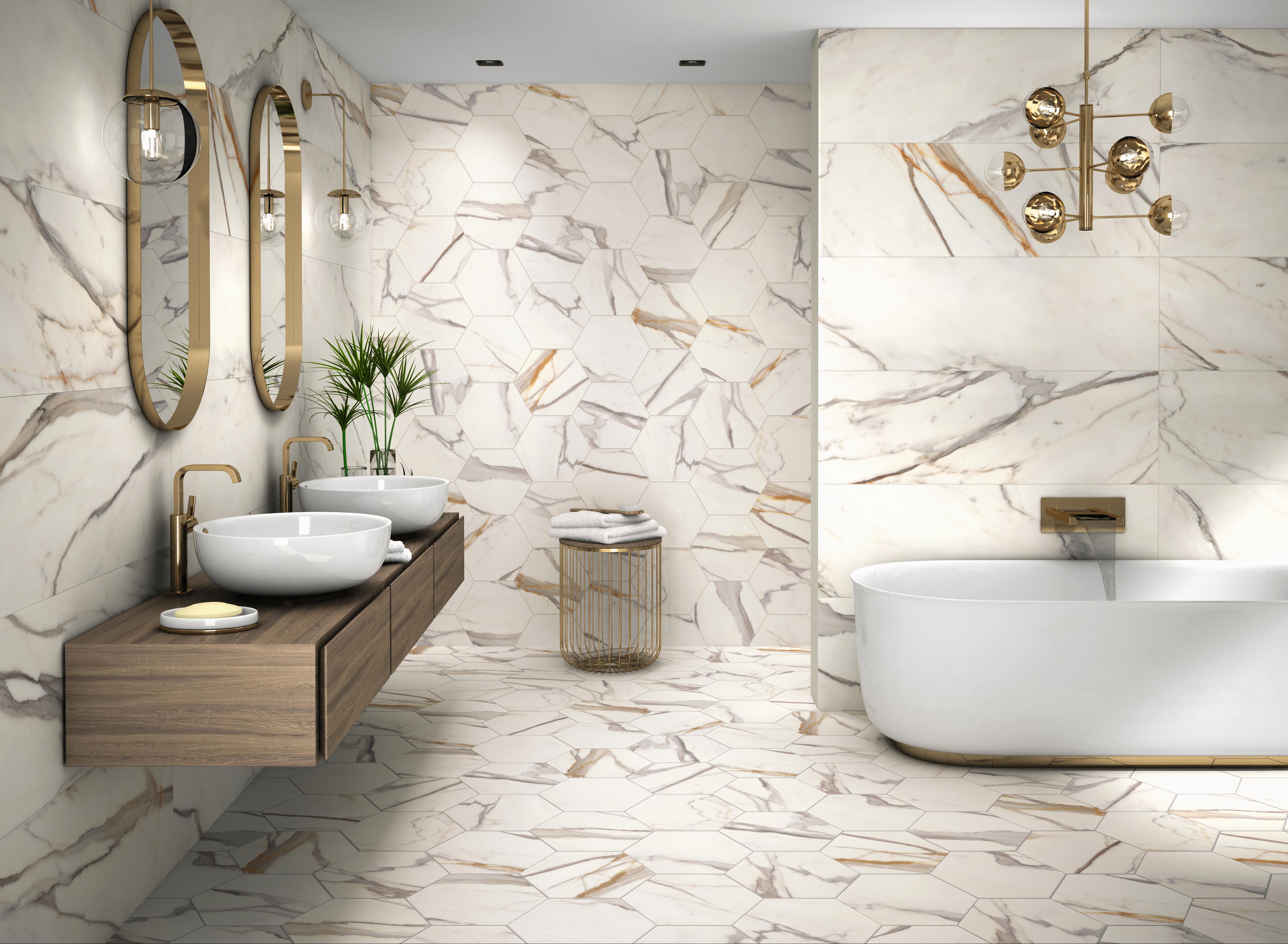 Suelo porcelánico calacatta gold efecto mármol beige 28.5x33 cm c1