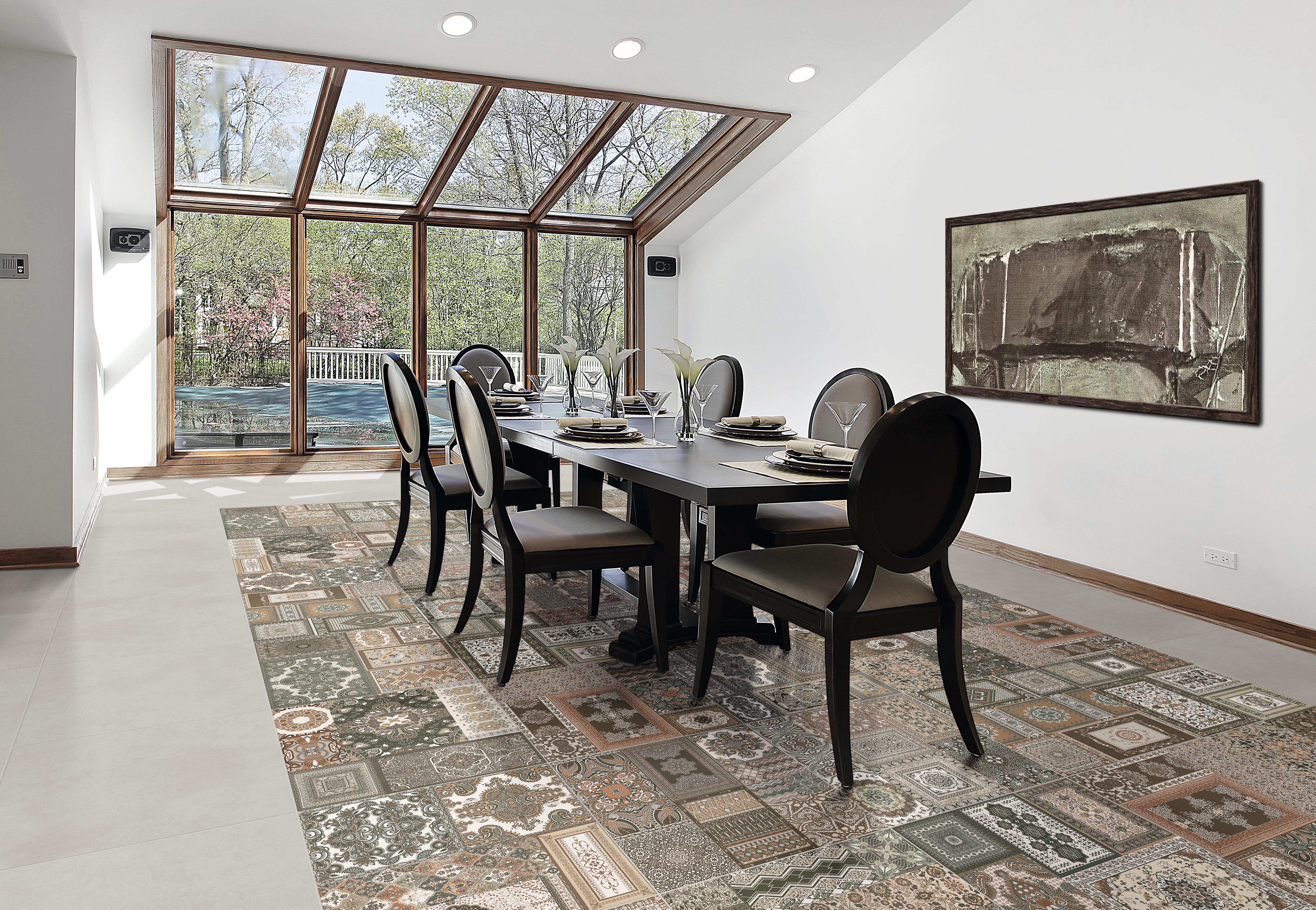 Suelo/azulejo porcelánico kilim efecto papel pintado multicolor 44x44 cm c1