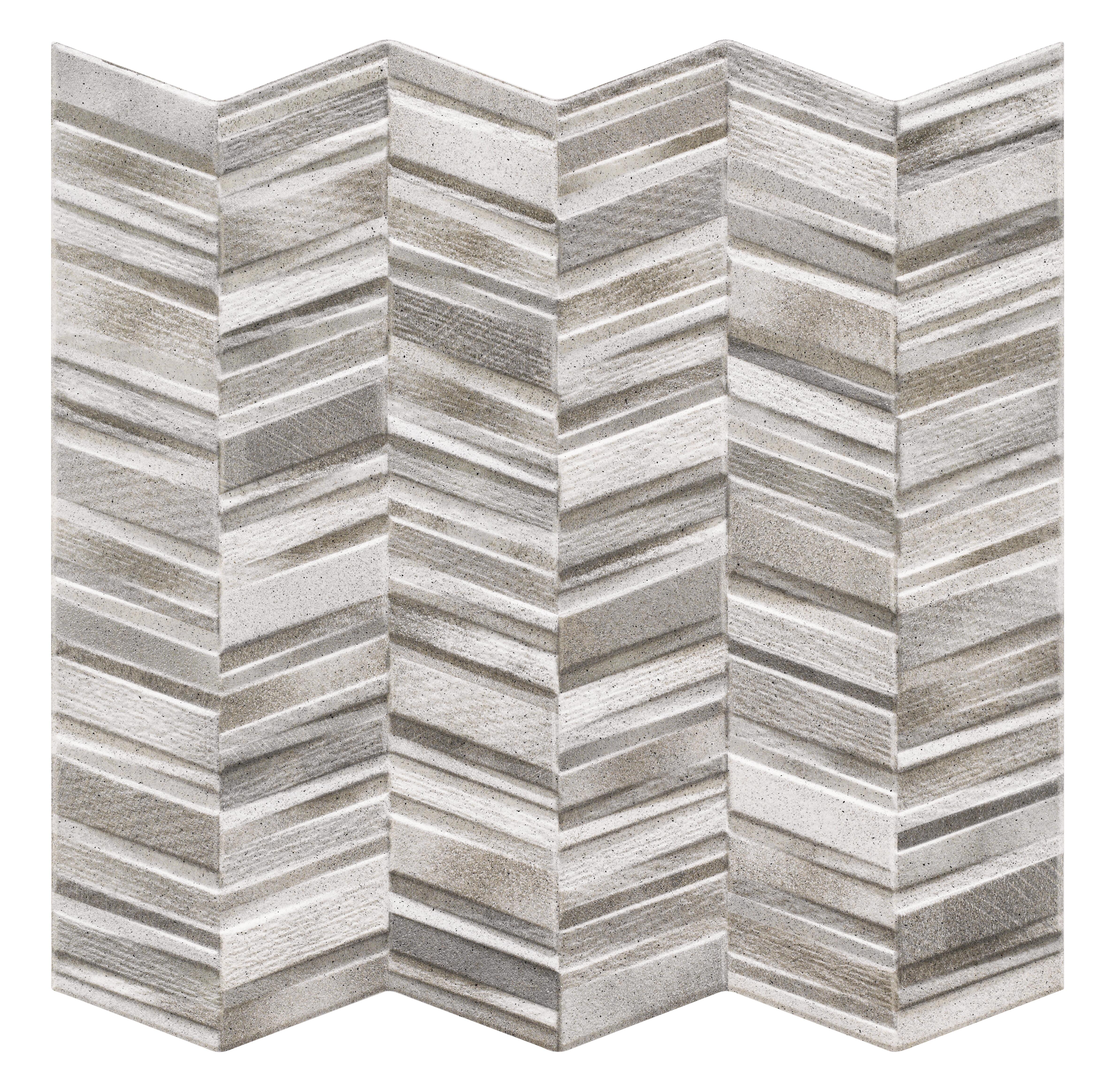 Suelo porcelánico chevron efecto relieve gris / plata 44x44 cm c3