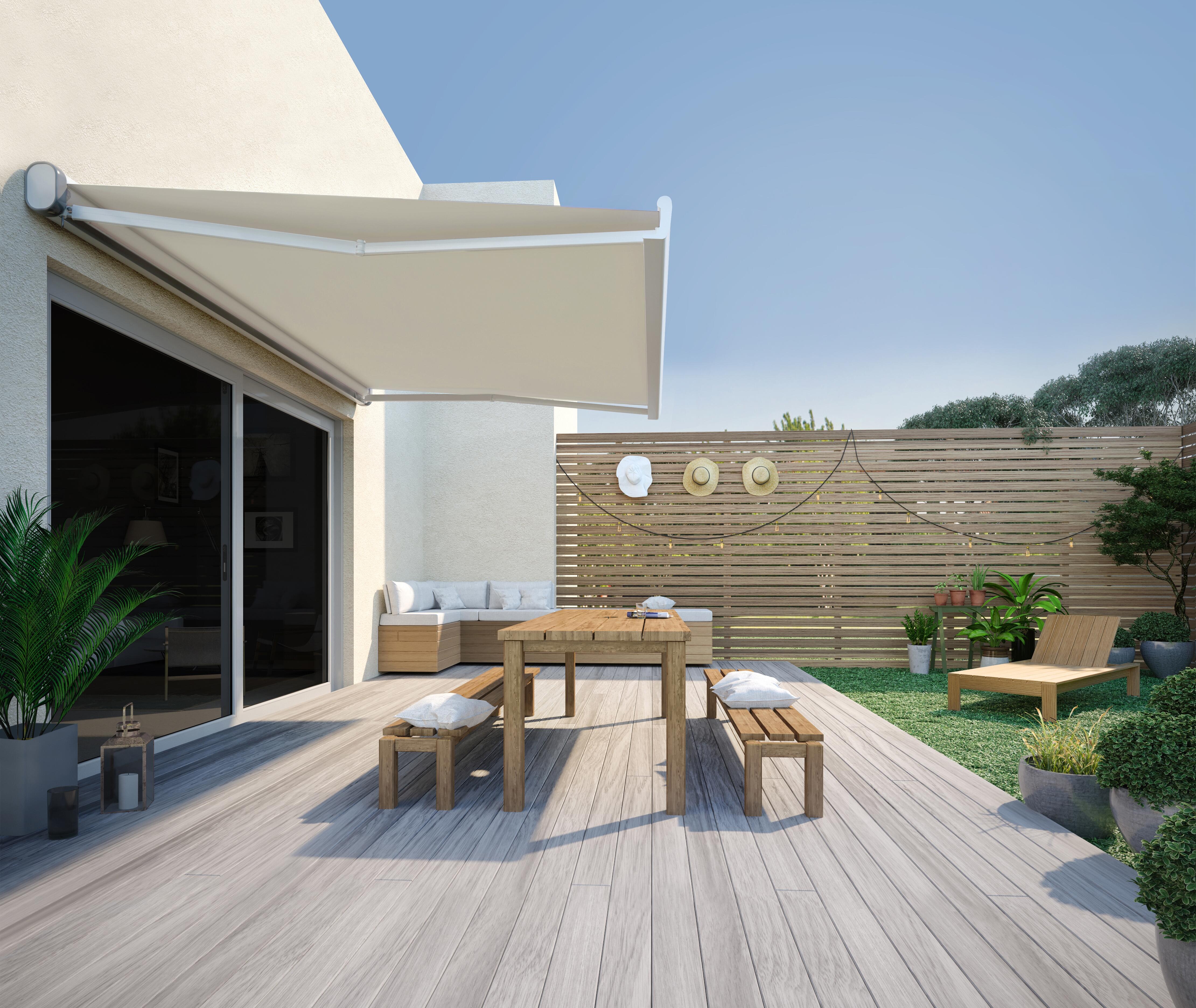 Store banne manuel 2.95 x 2 m Nori S blanc, toile acrylique beige - 3