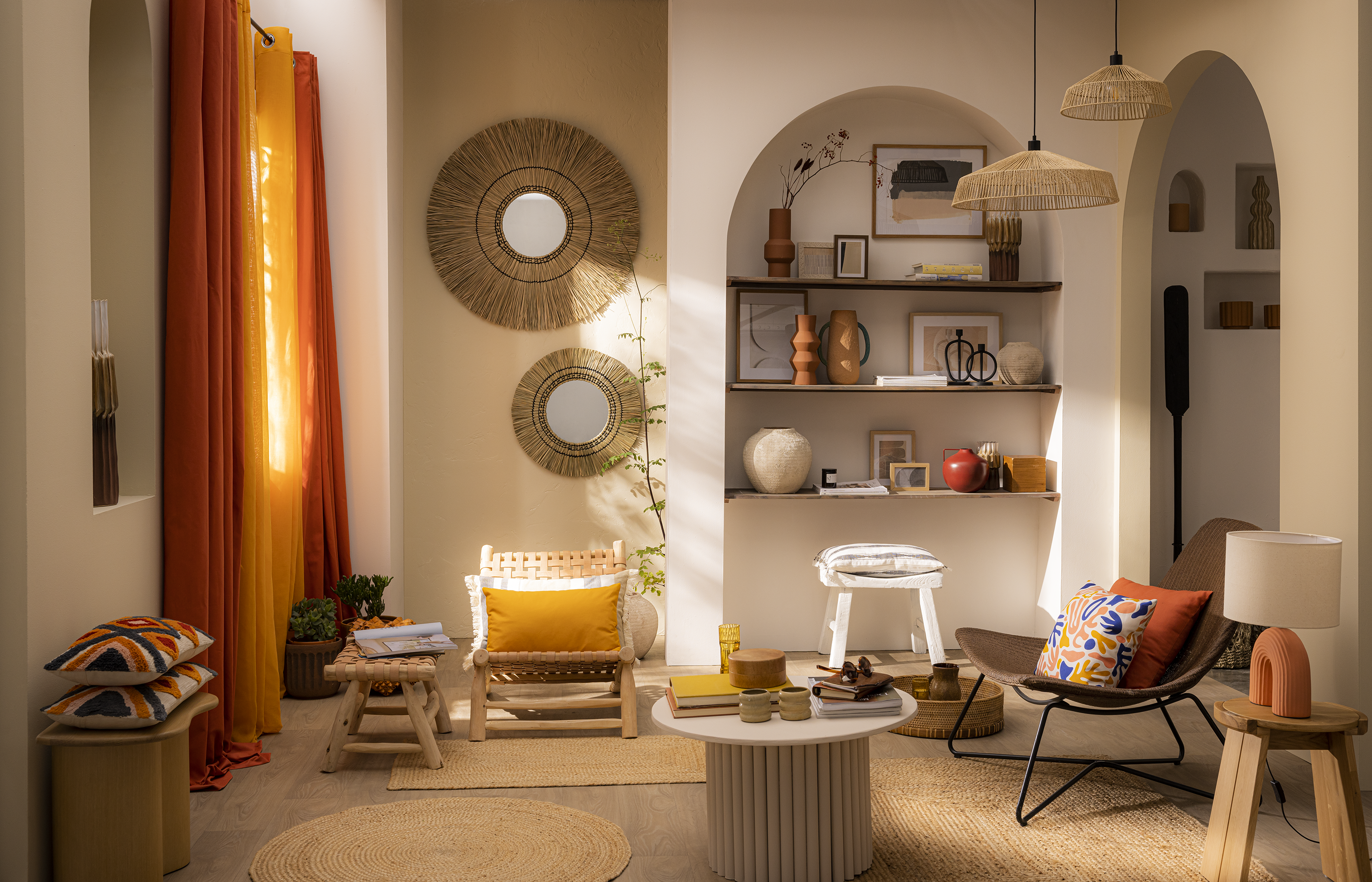 Candeeiro de teto suspenso MIKONA E27 1 luz D58cm branco corda inspire - 18