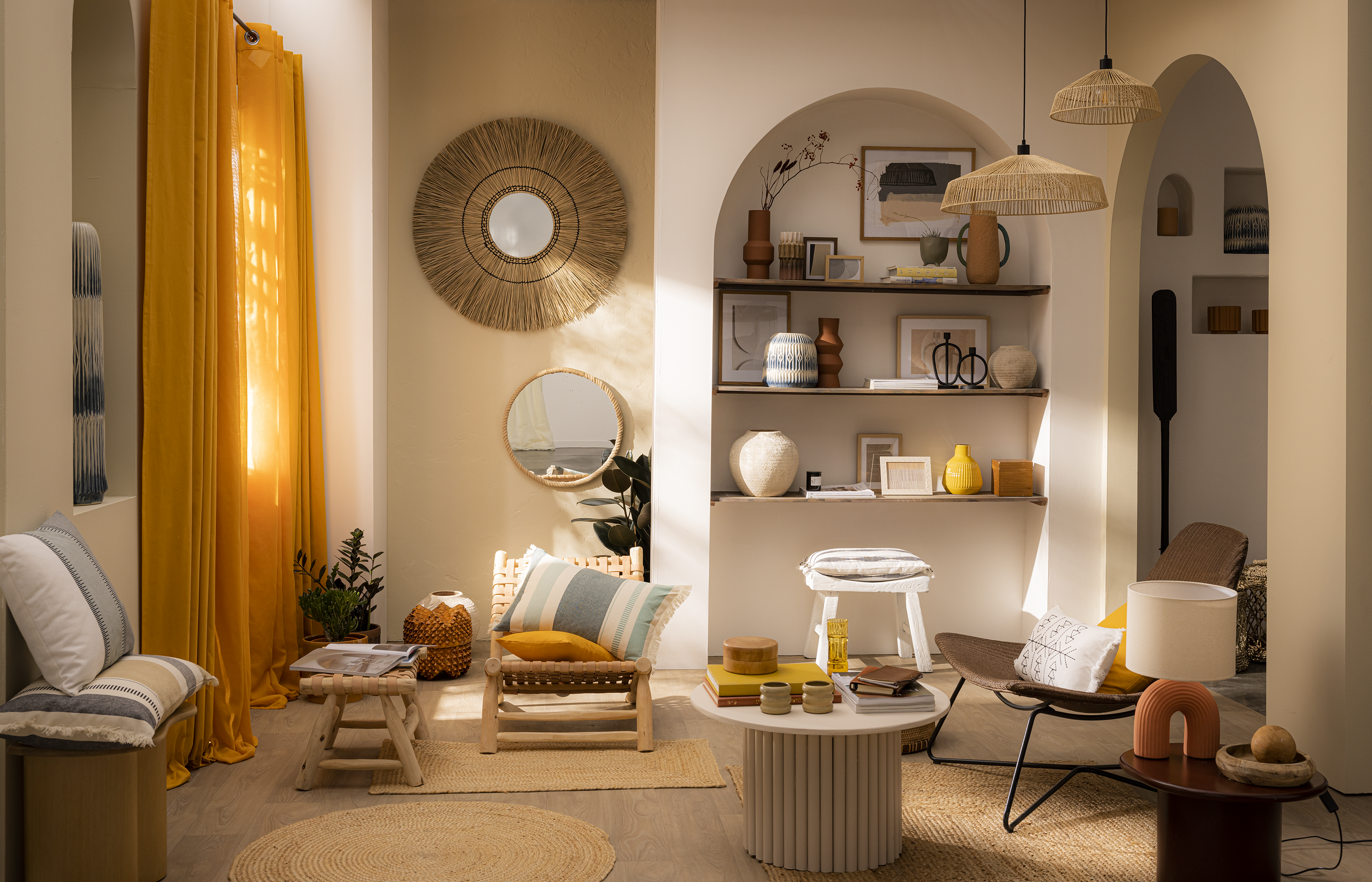 Candeeiro de teto suspenso MIKONA E27 1 luz D58cm branco corda inspire - 17