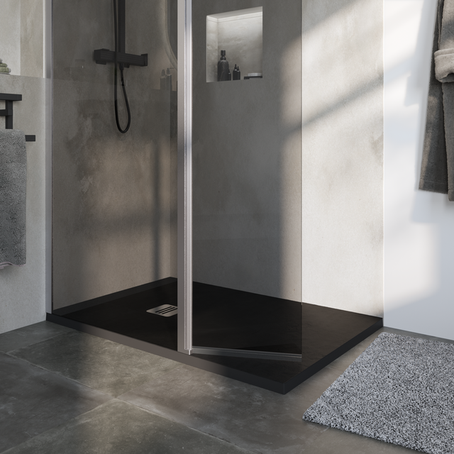 Receveur de douche extraplat, résine, noir L.120 x l.80 cm, Remix light