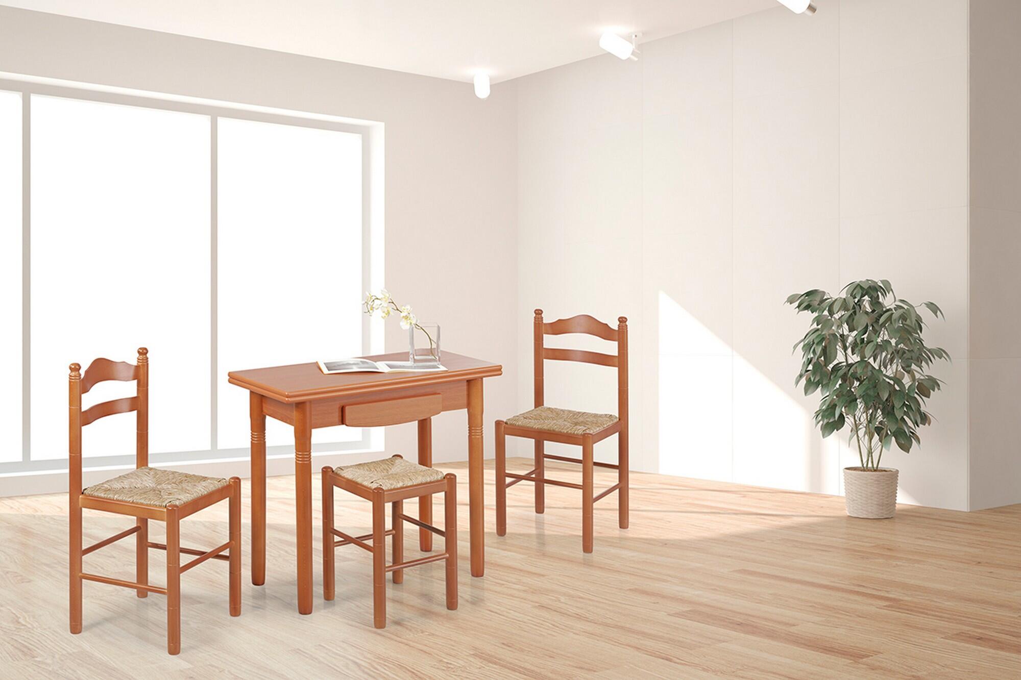 Taburete bajo cocina monica barnizado cerezo asiento anea natural