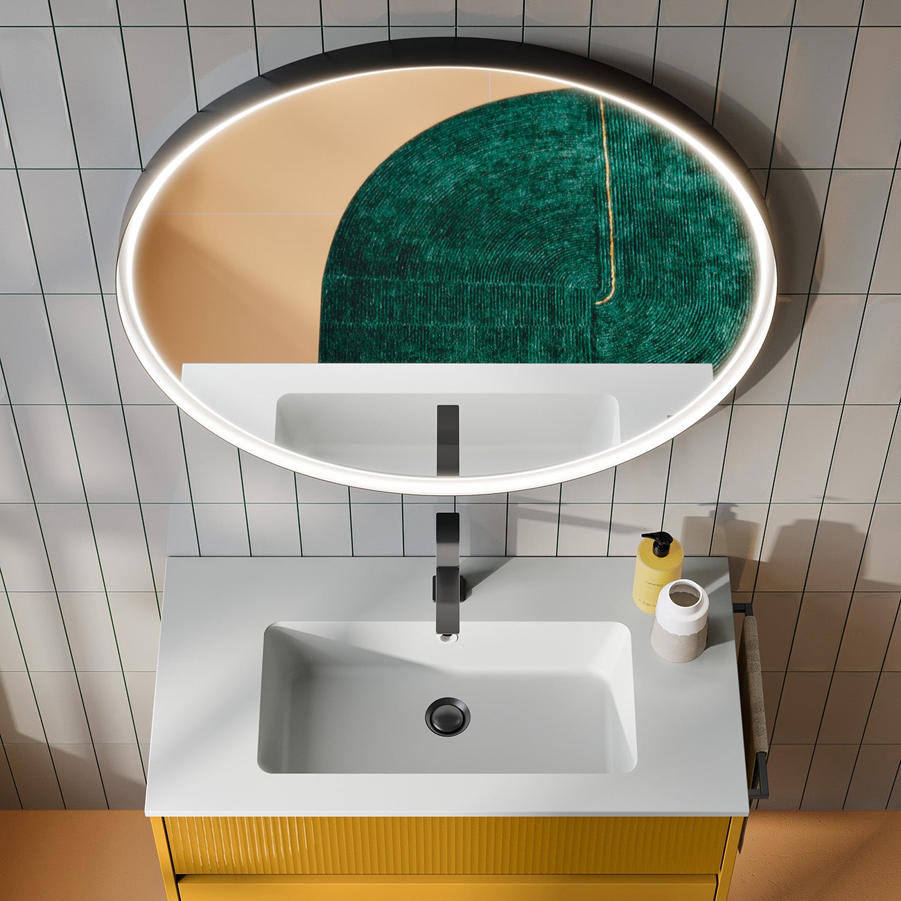 Lavabo a incasso rettangolare L 90.5 x H 14 x P 46 cm in resina bianco opaco - 4