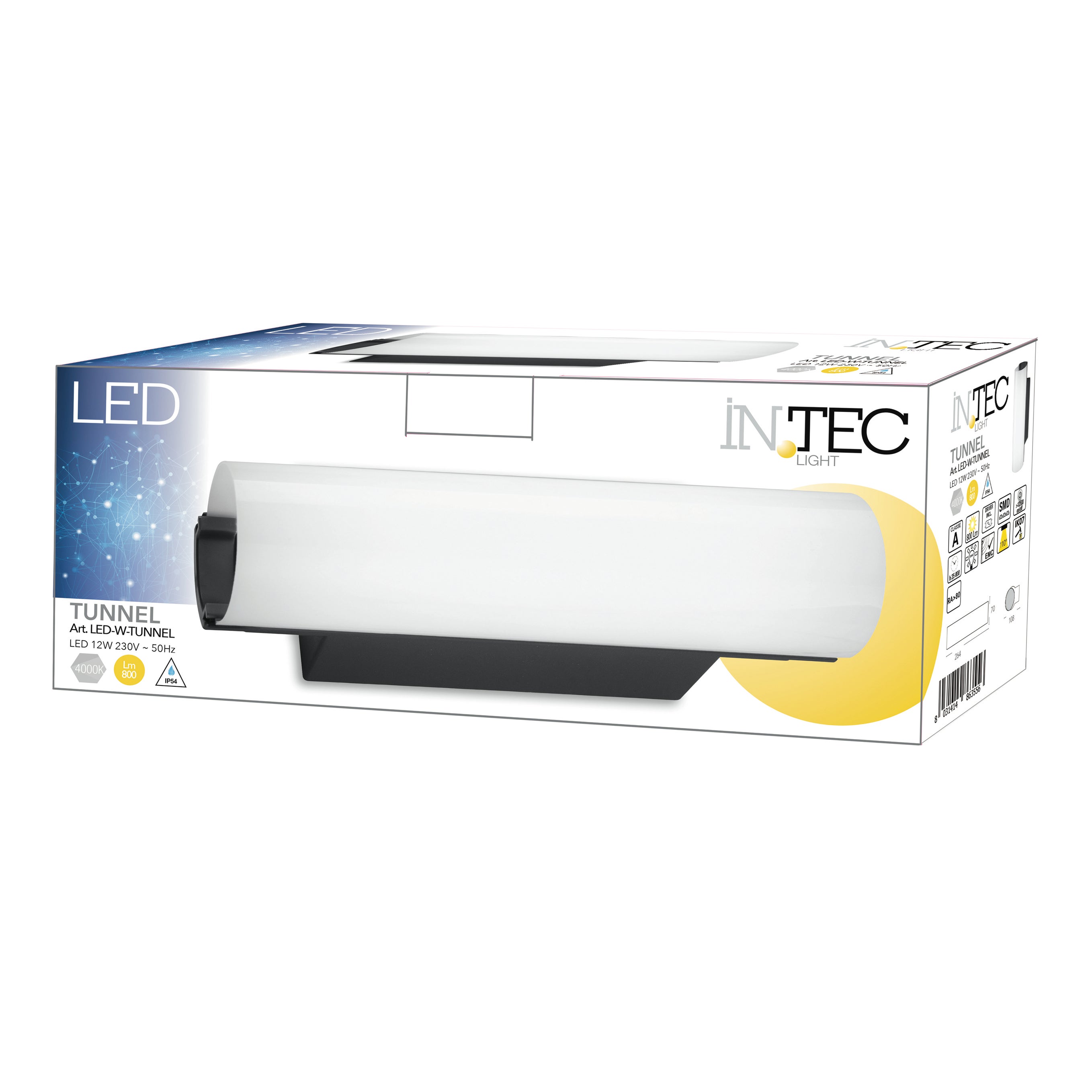 Applique LED moderno da esterno Tunnel nero IP44, luce bianco naturale 800 lumen, INTEC - 4