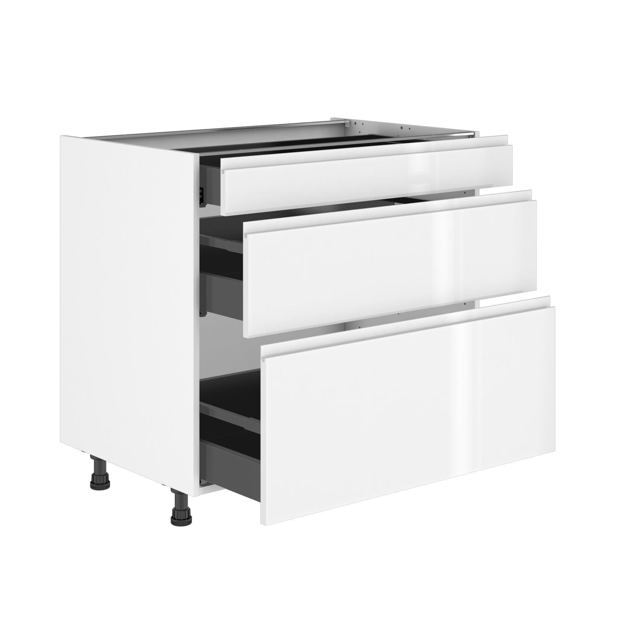 Szafka kuchenna kompletna Tokyo 90 cm biała połysk 3 szuflady Delinia iD