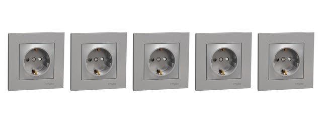 Pack de cinco enchufes schuko SCHNEIDER Miluz plata