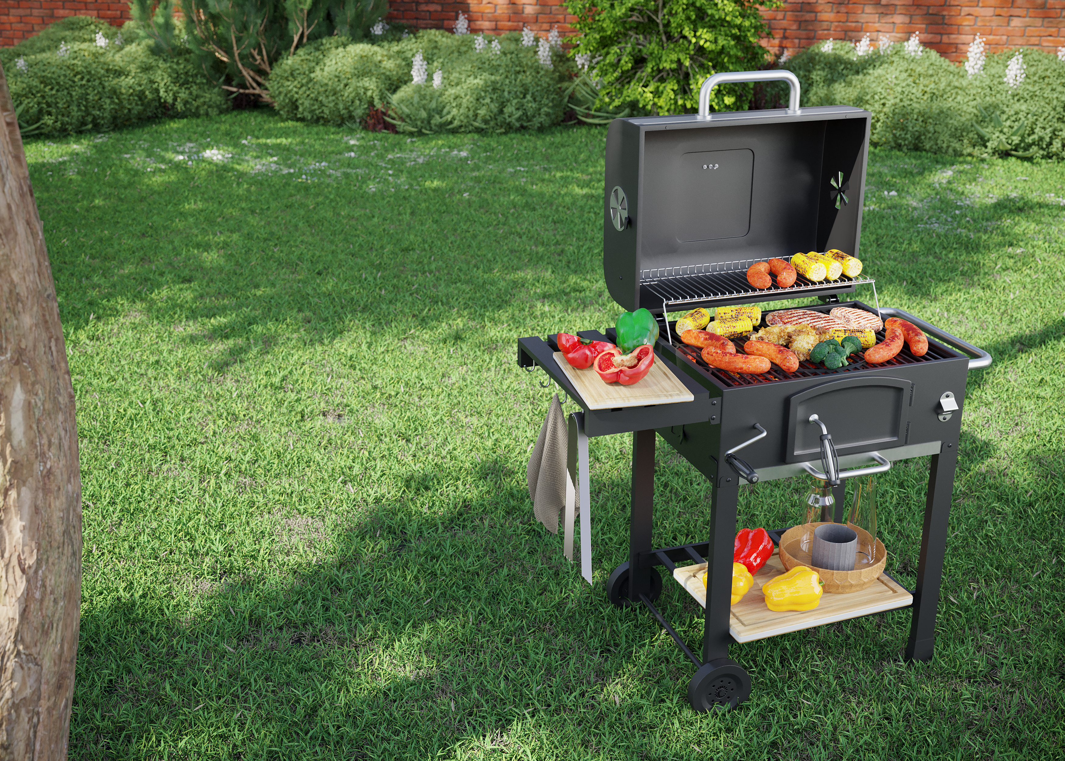 Grill węglowy na wózku Angular XL żeliwny ruszt + pokrowiec gratis Activa - 2