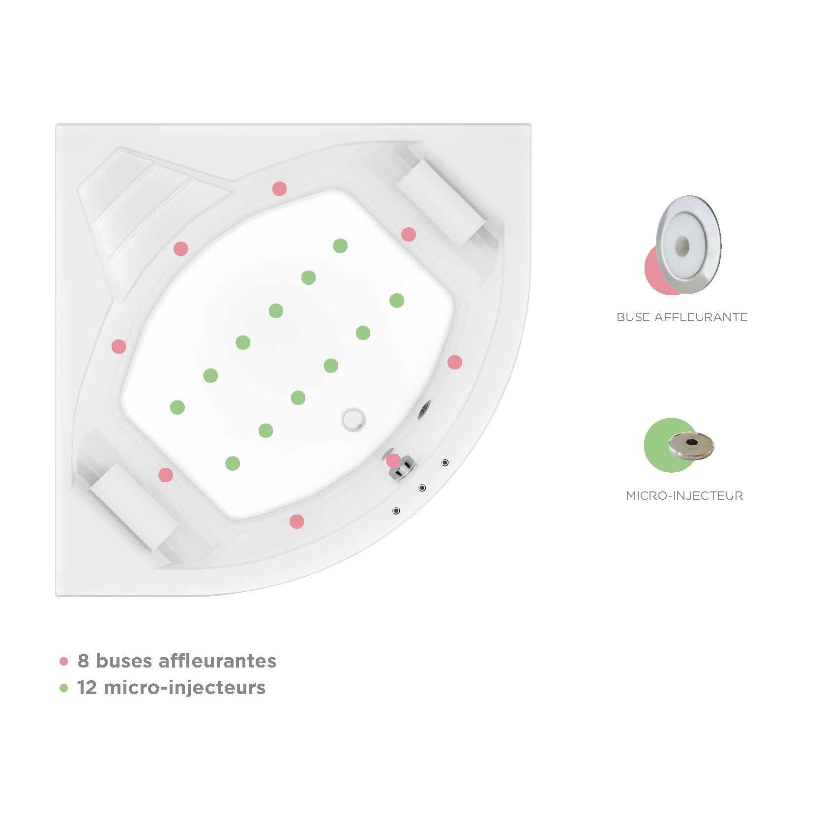 Baignoire balnéo d'angle L.140x l.140 cm, KINEDO Relax plus - 4