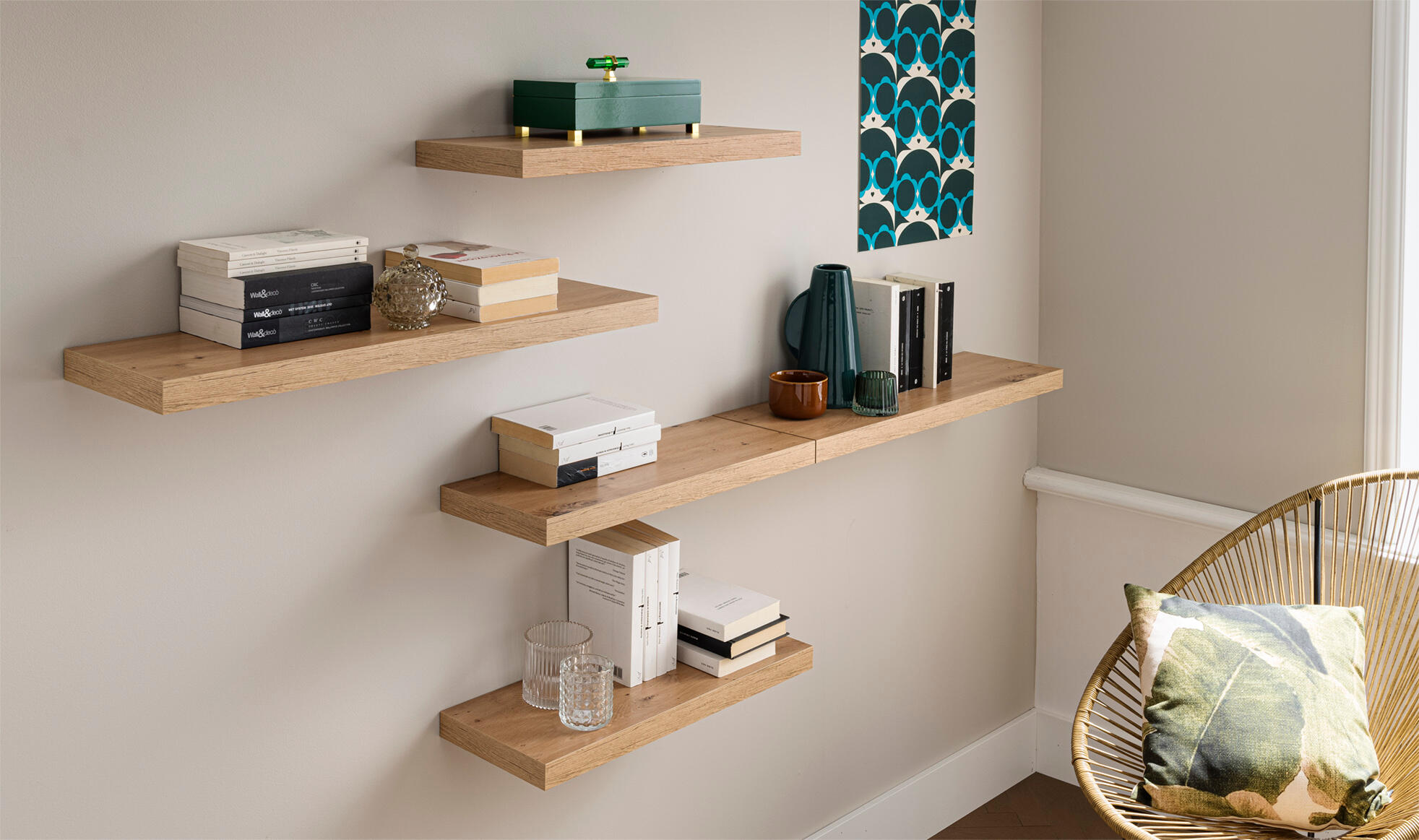 Etagère murale Elena décor pin alpine, L.60 cm x P.23 cm, Ep.3.8 cm - 2