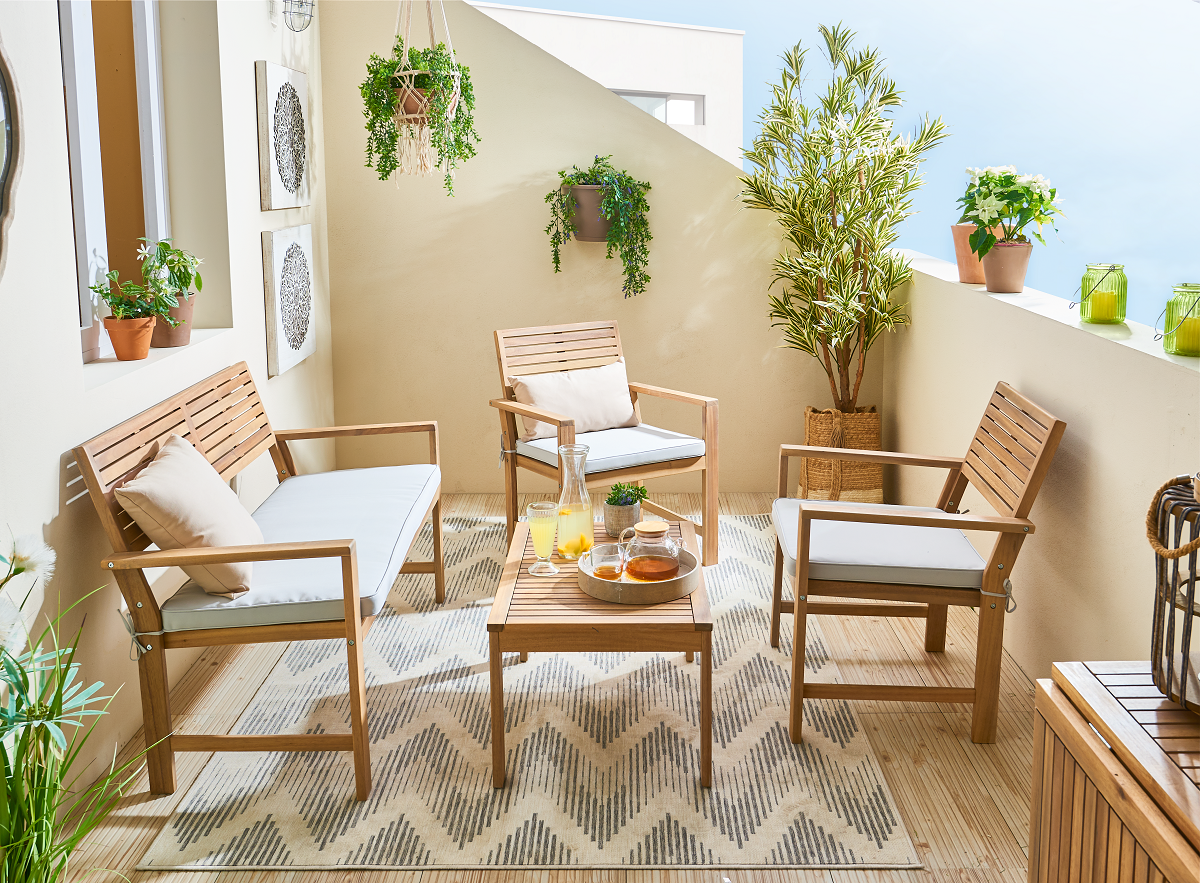 Conjunto jardim relax acácia sofá e mesa castanho 4 pessoas Solis Naterial - 15