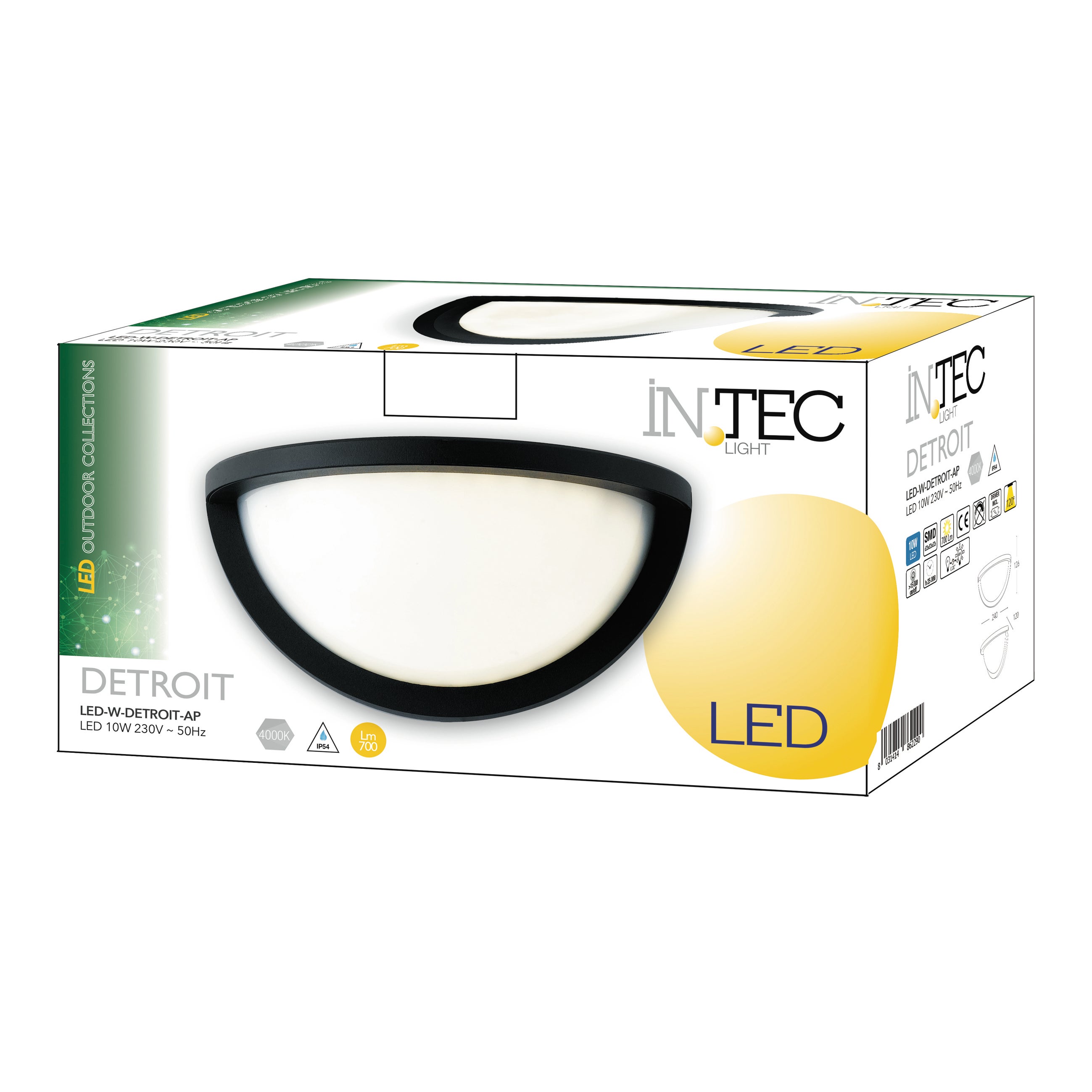 Applique LED moderno da esterno Detroit nero IP54, luce bianco naturale 700 lumen, INTEC - 4