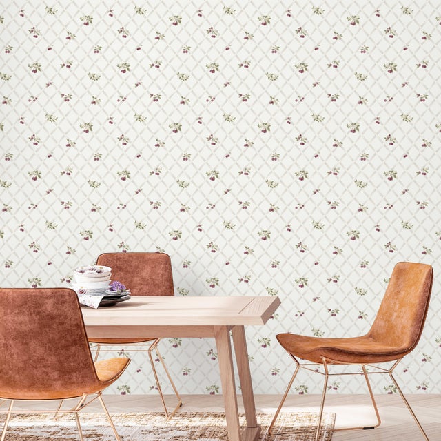 Papier peint intissé Cuisine et bain treillis gris, prune, vert