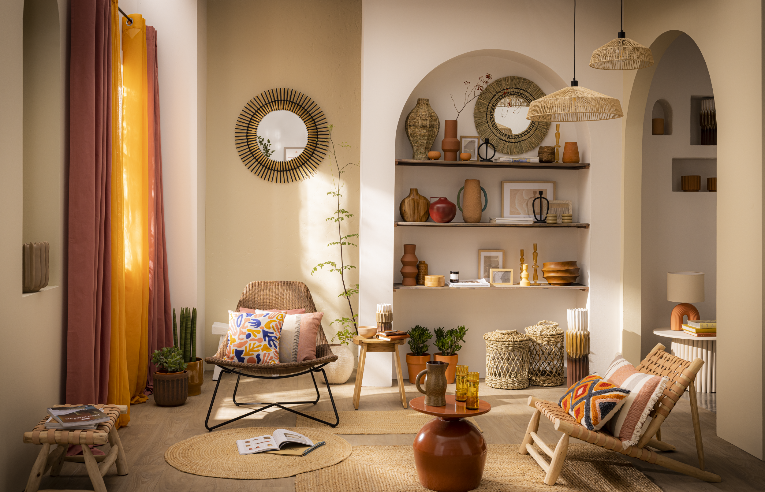 Candeeiro de teto suspenso MIKONA E27 1 luz D58cm branco corda inspire - 14