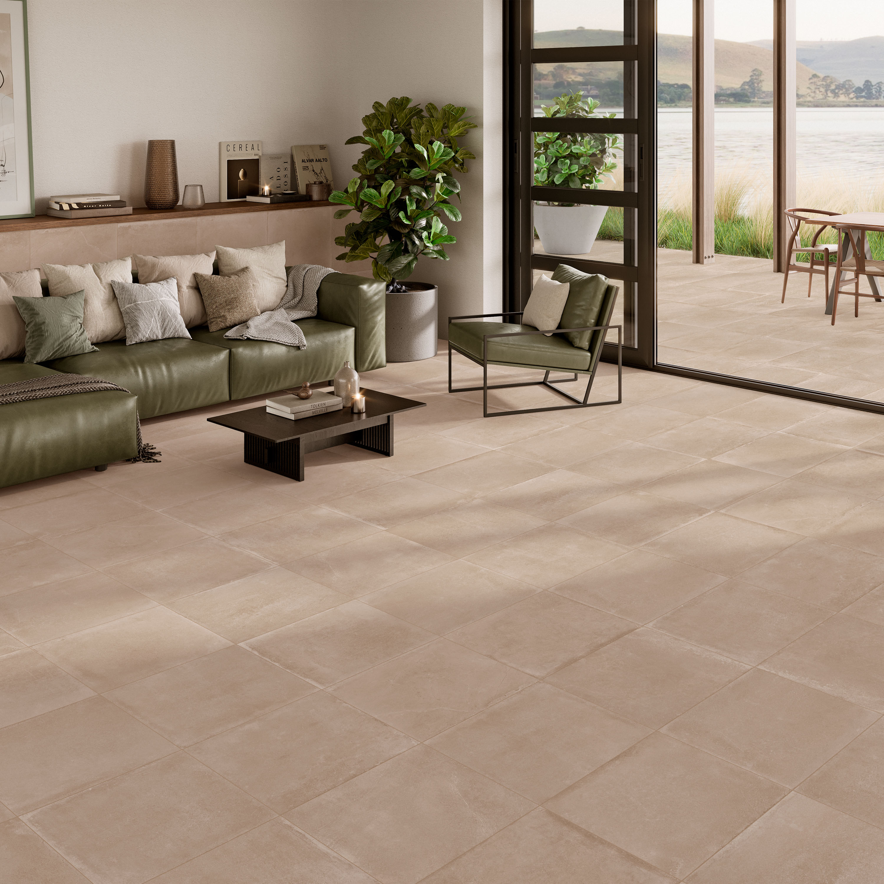 Suelo porcelánico arcano efecto cemento beige 60x60 cm c1