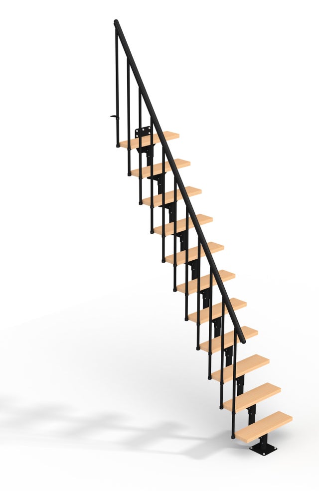 Escalier droit acier noir 11 marches hêtre, Dallas, l.69cm