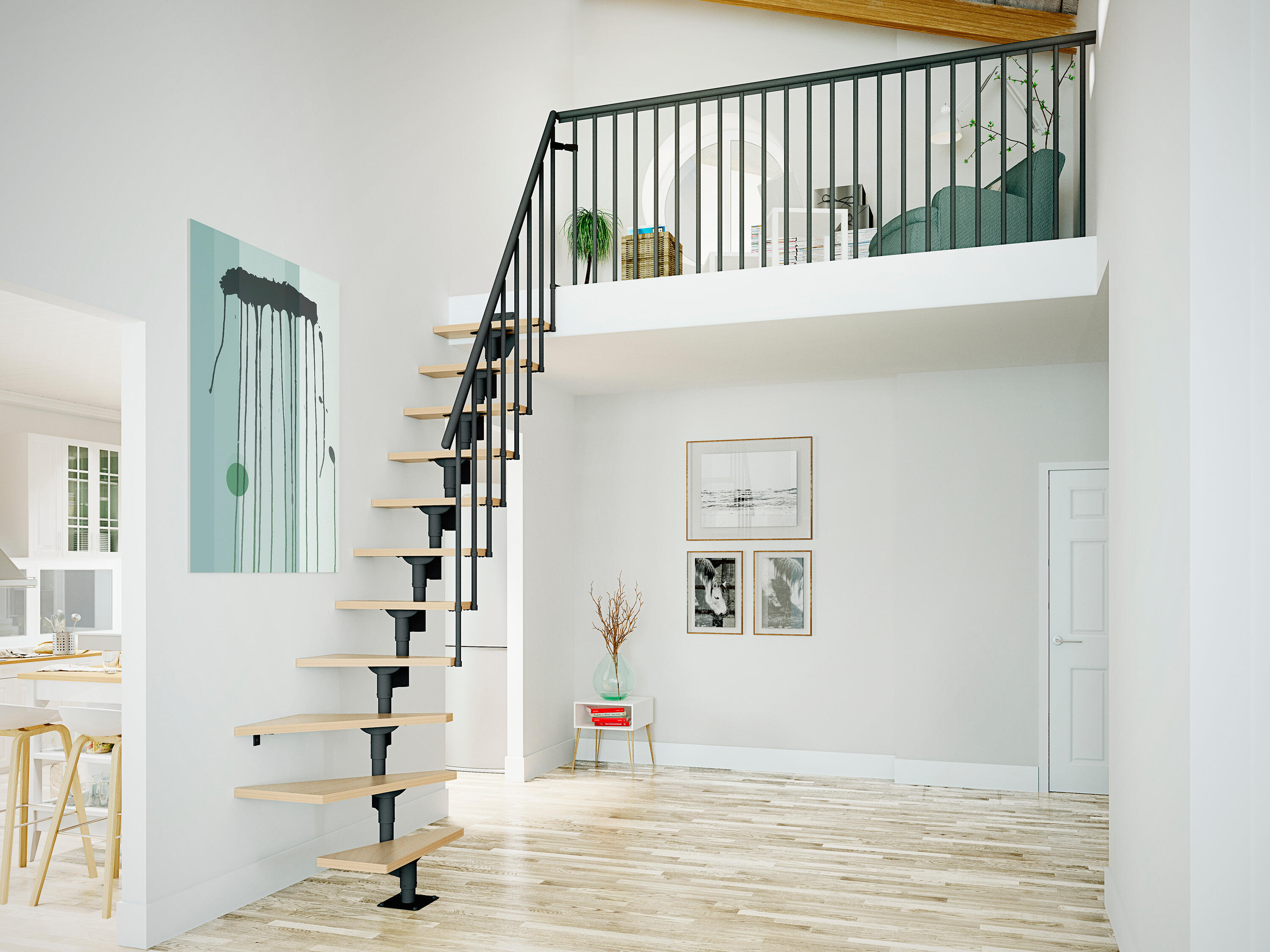 Escalier gain de place 1/4 tournant anthracite 11 marches, Dallas l