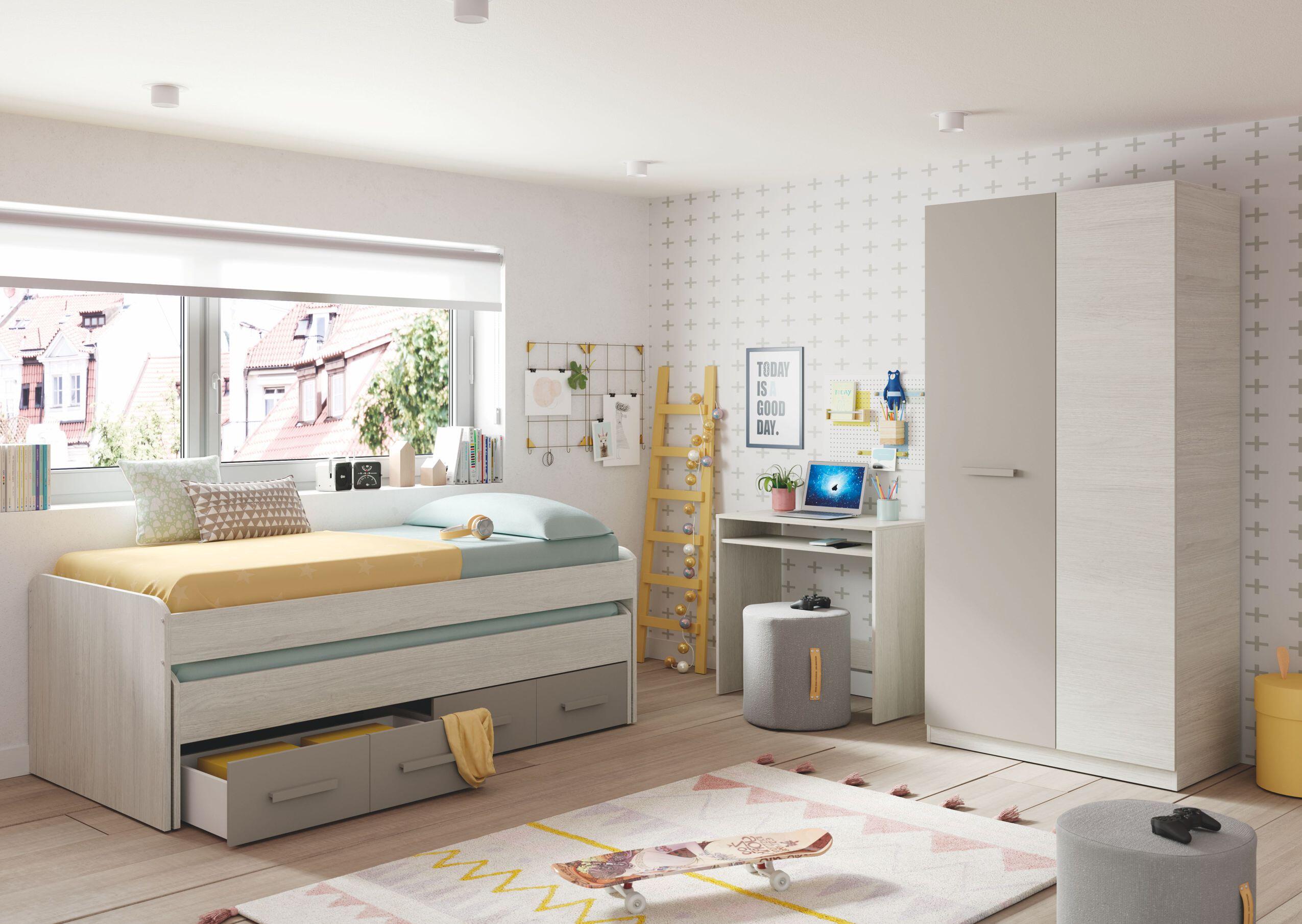 Armario puerta abatible Enea ARES 90x200x52cm con 2 puertas color blanco efecto madera y Basalto - 5