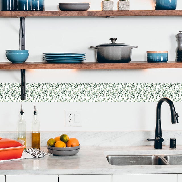Cenefa Adhesiva Para Pared - Autoadhesiva, Impermeable, Diseño De Hojas, Para Cocina Y Baño