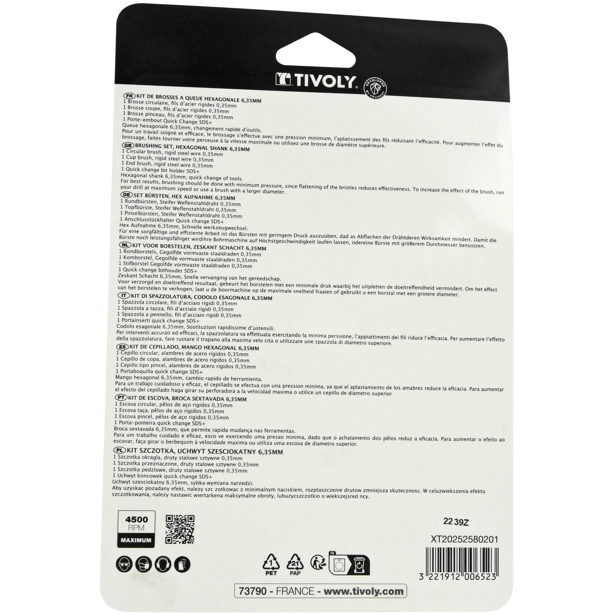 Lot de 3 brosses perceuse pour métal + 1 adaptateur SDS+, Diam.22/75 mm TIVOLY - 5