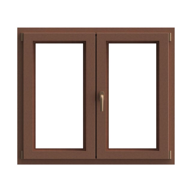Finestra in PVC effetto legno rovere dorato L 140 x H 120 cm, 2 ante apertura a destra