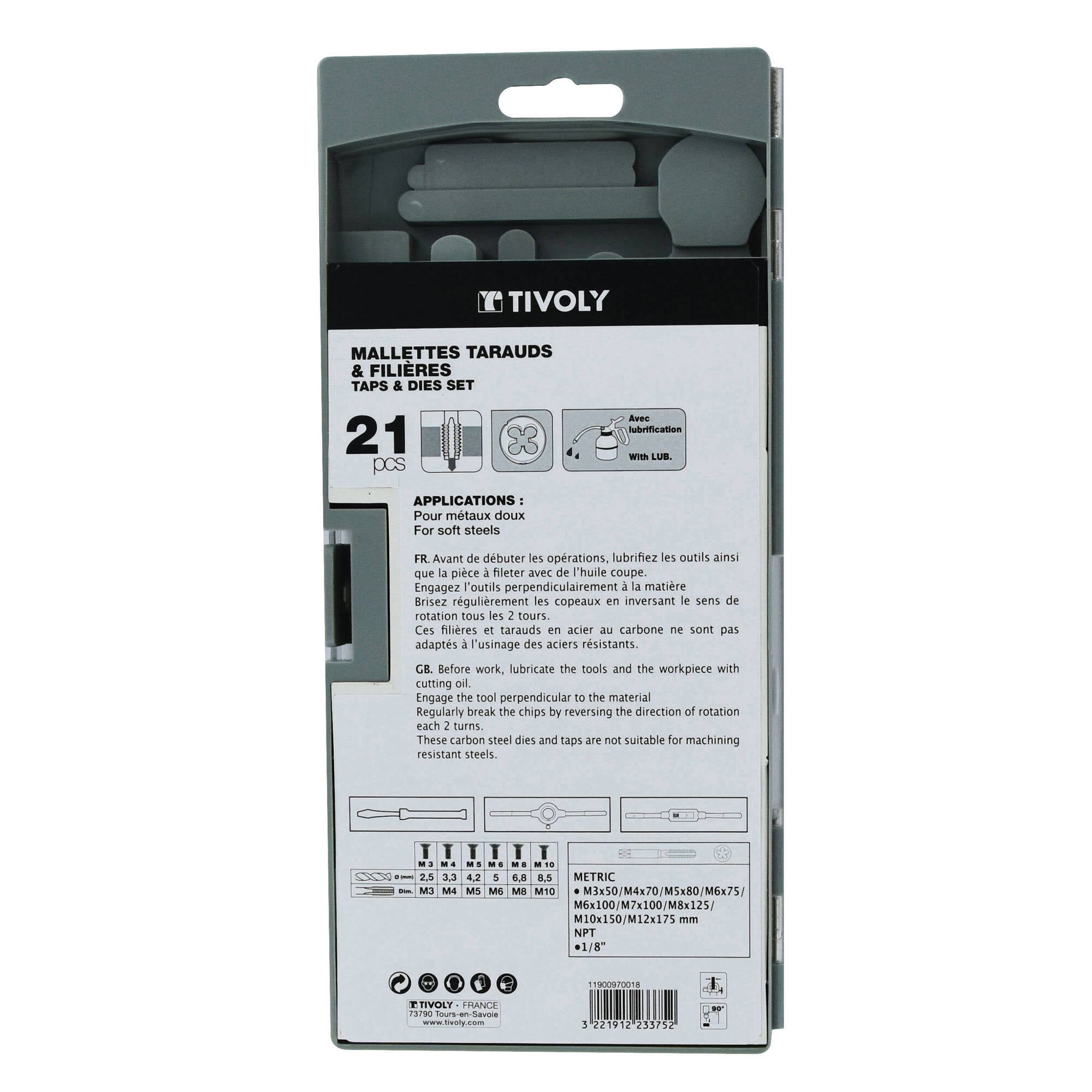 Coffret de 21 pièces tarauds et filières mtf21 métal, TIVOLY - 2