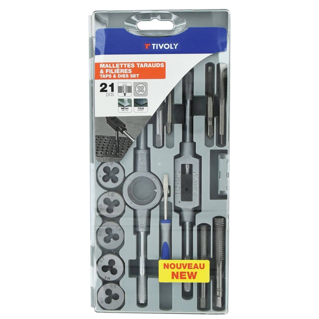 Coffret de 21 pièces tarauds et filières mtf21 métal, TIVOLY