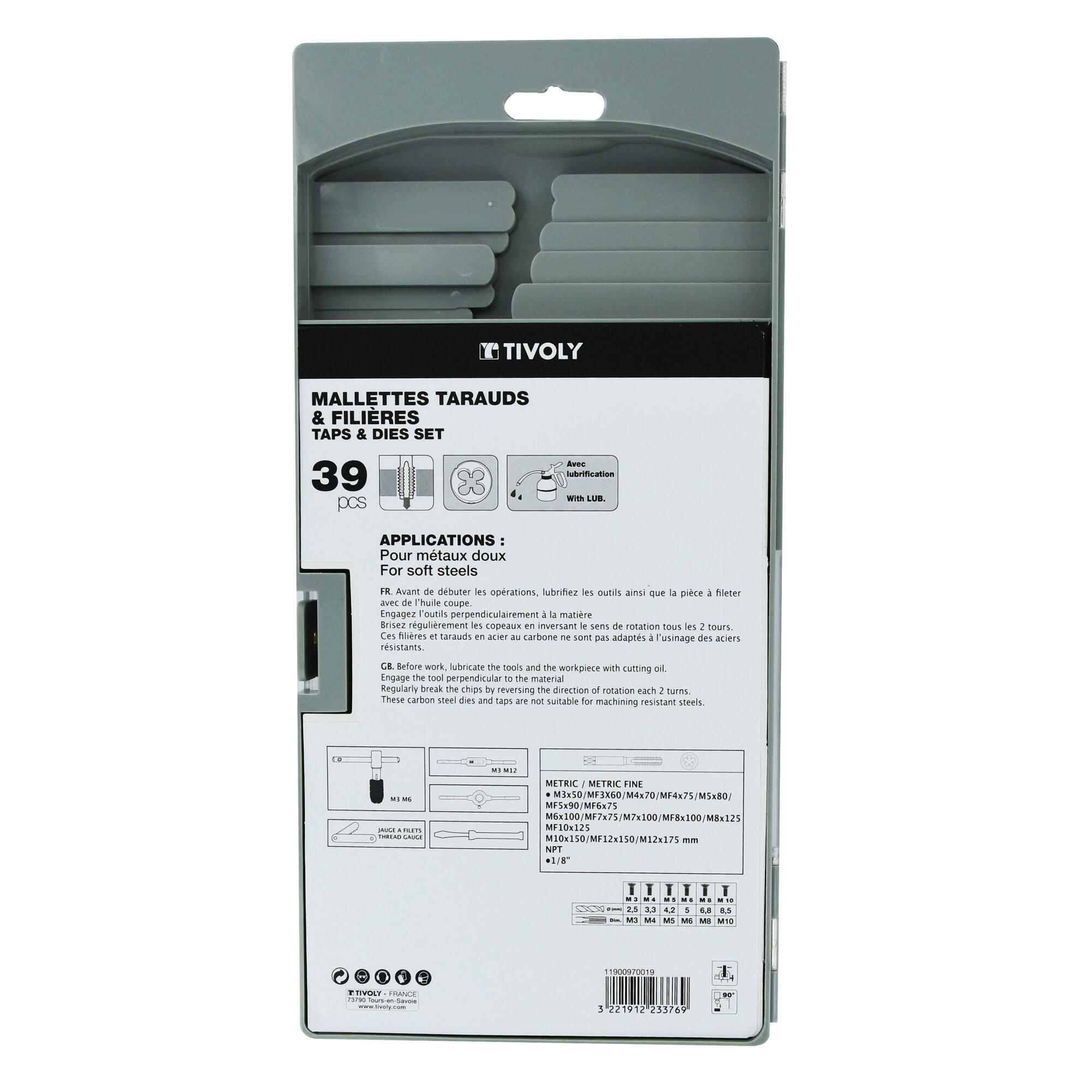 Coffret de 39 pièces tarauds et filières mtf39 métal TIVOLY - 2