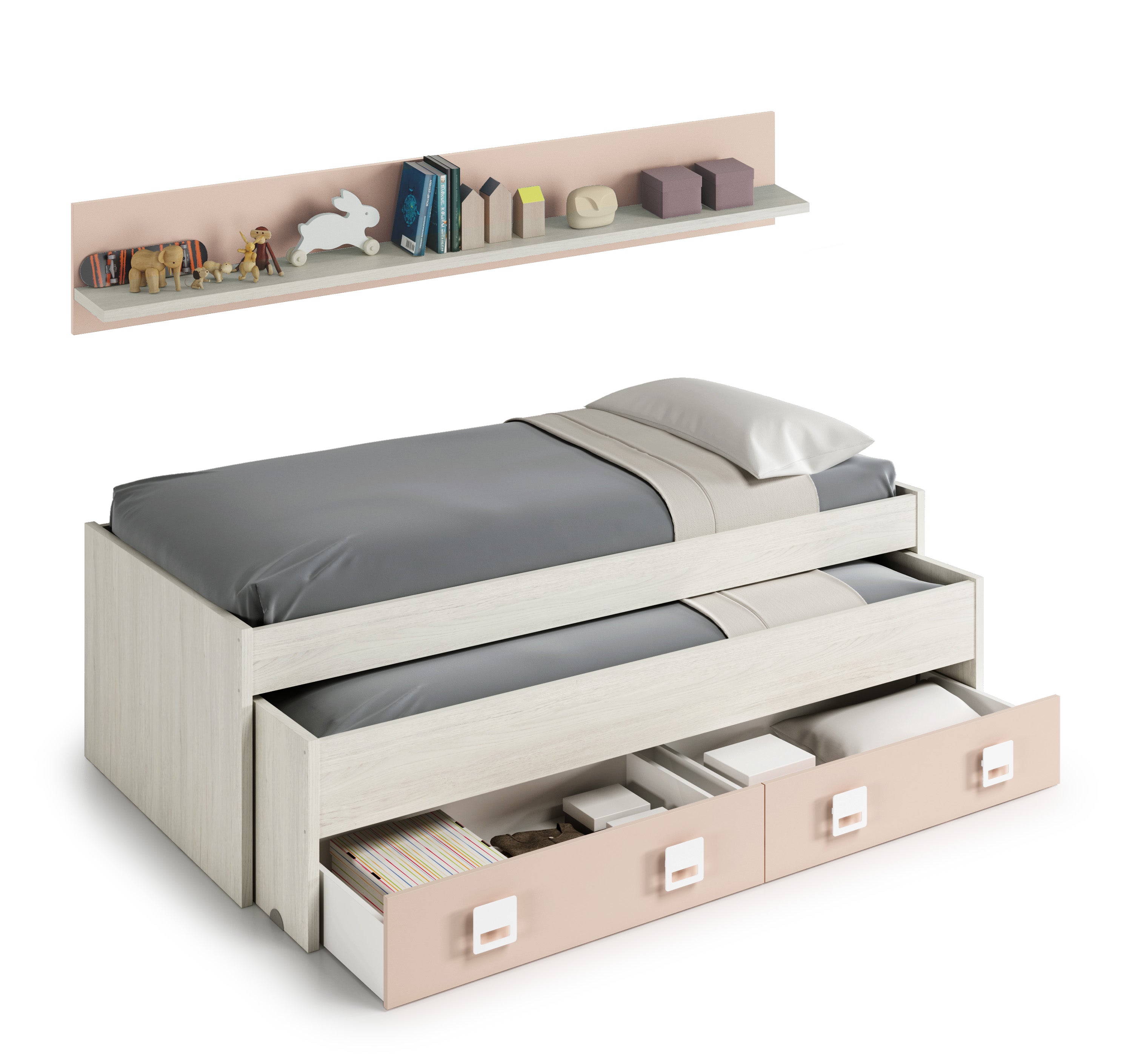 Cama nido NUBE Blanco / Rosa 65X199X96 cm (Alto x Largo x Ancho) - 2