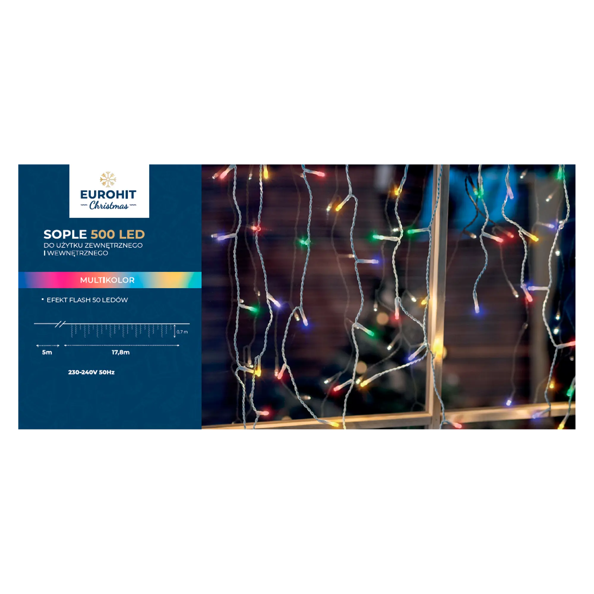 Kurtyna świetlna 500cm 500 LED 8 funkcji multikolor - 2