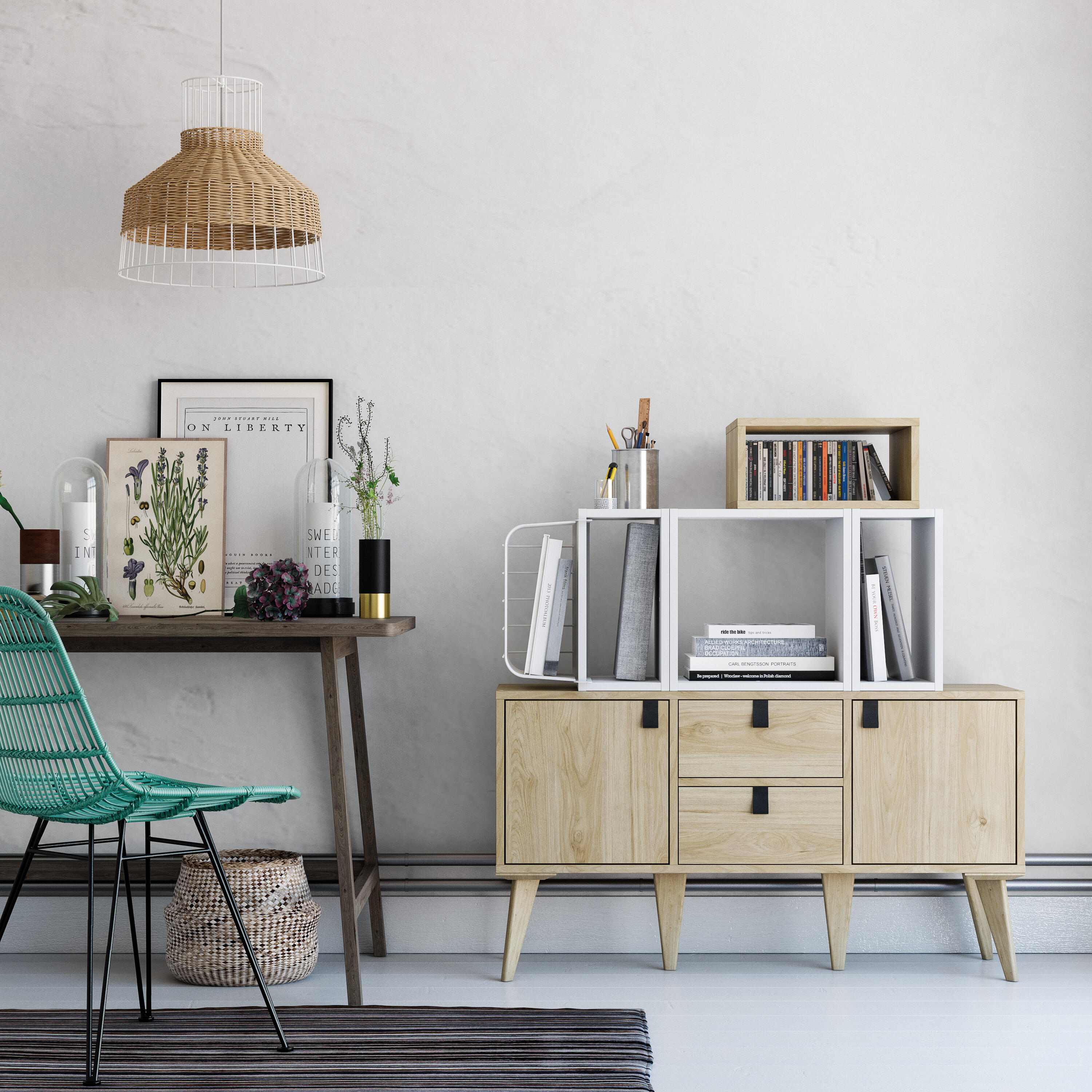 Pied central SPACEO Kub pin naturel H.21.6cm - 5