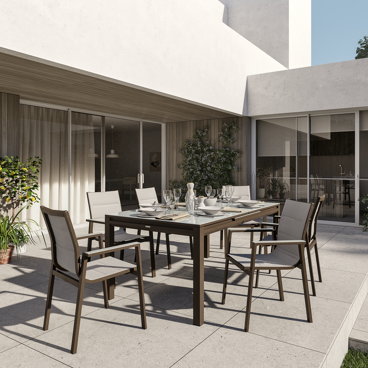 Conjunto de comedor de exterior Odyssea II moka 180/240 para