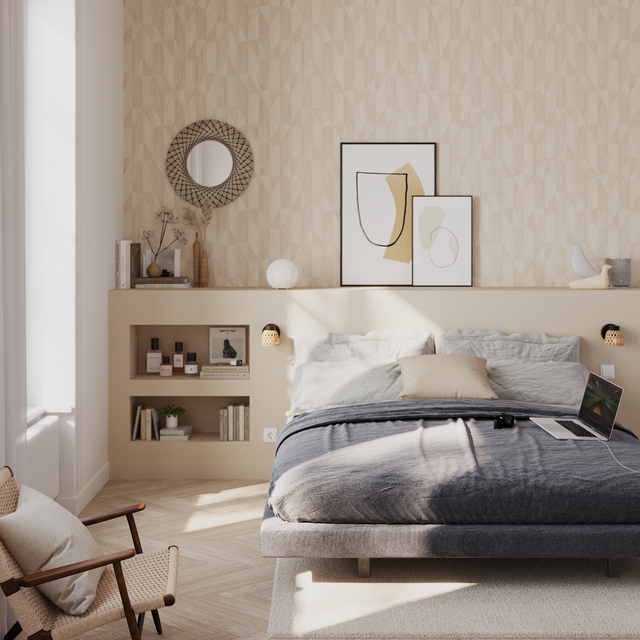 Carta da parati Inspire Geometrico legno beige, 53 cm x 10.05 m
