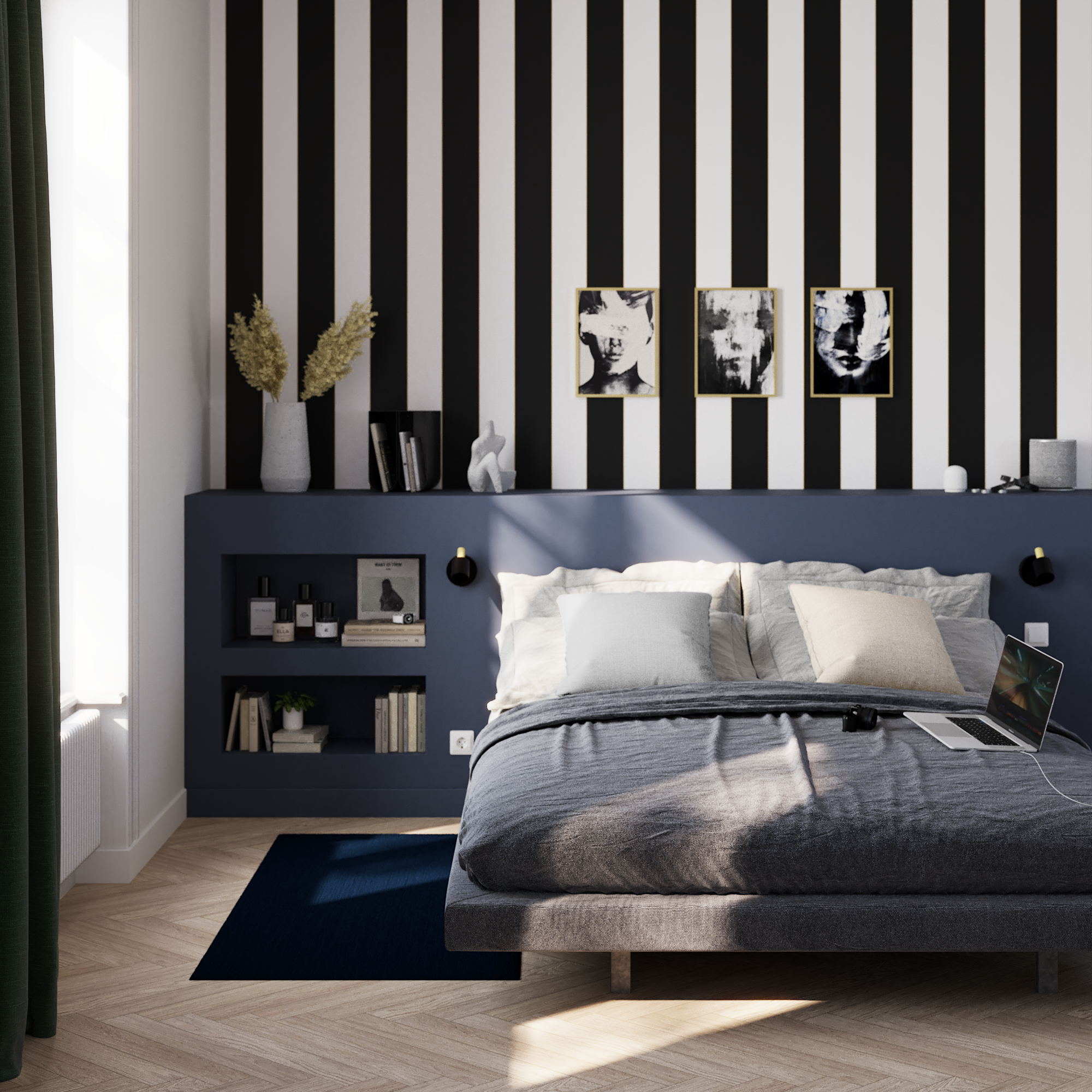Papel pintado vinilo geométrico linea black negro inspire