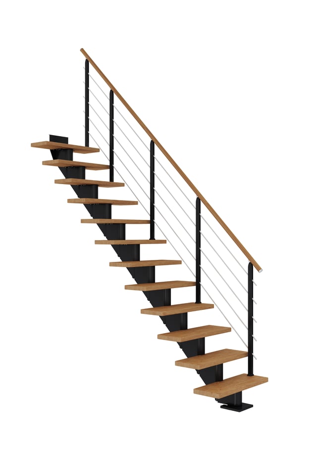 Escalier droit acier noir 11 marches chêne huilé, Hamburg design