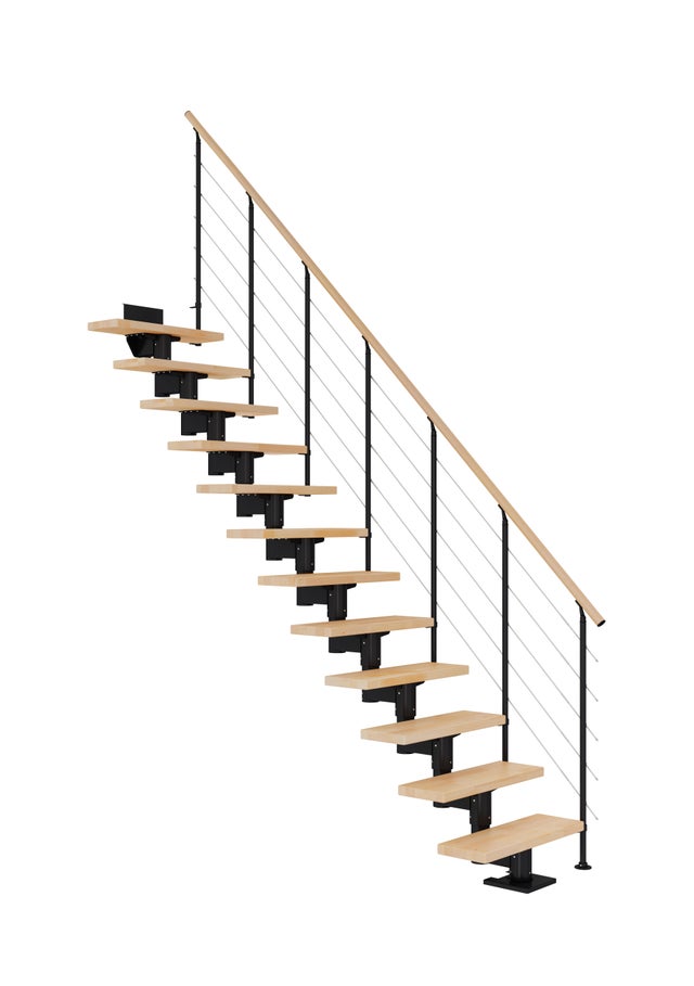 Escalier droit acier noir 13 marches hêtre, Cork style6
